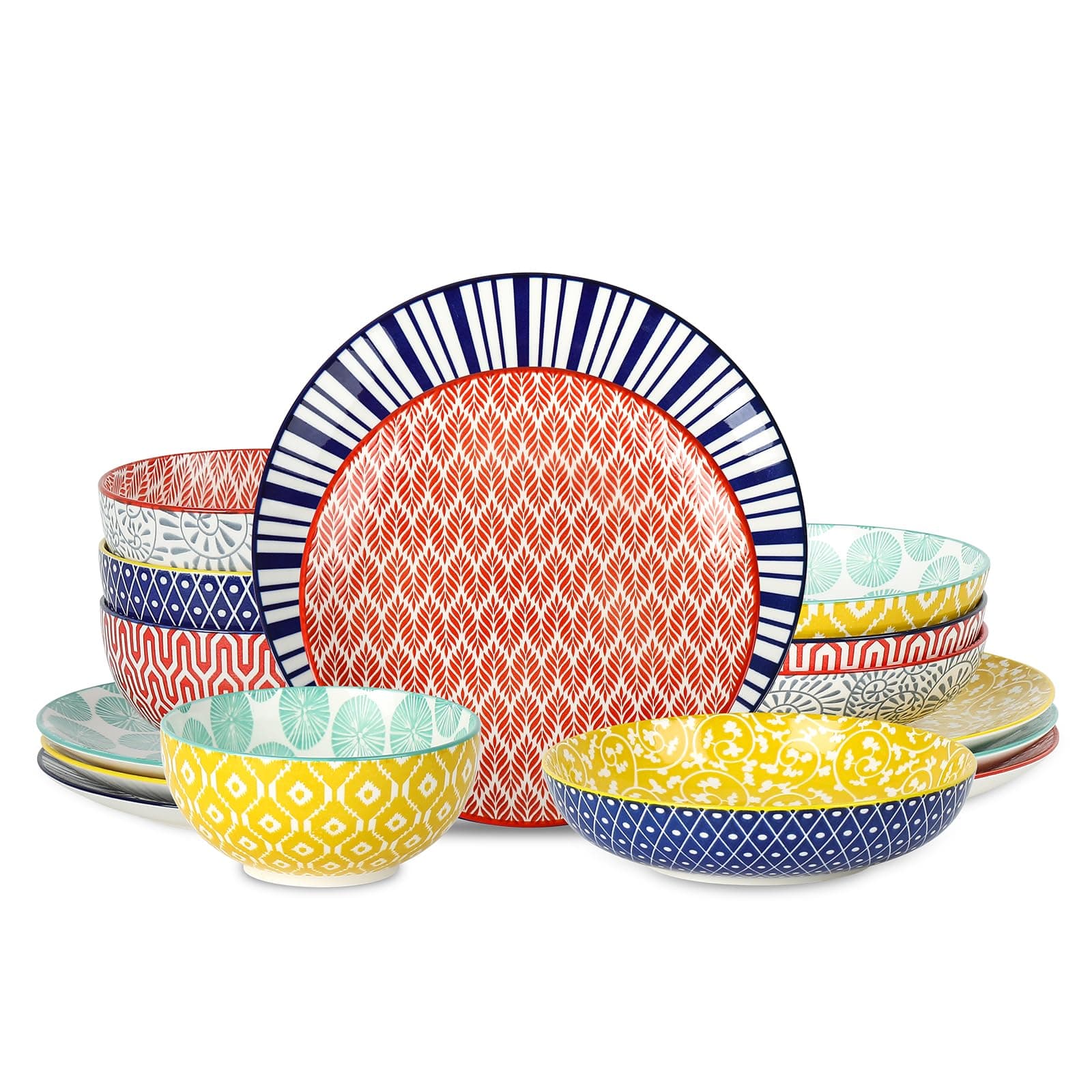 Selamica Ceramic Dinnerware Sets, 16 Pieces Dishes Set for 4, Scratch Resistant Plates and Bowls Sets, Dishwasher & Microwave Safe, Assorted Colors