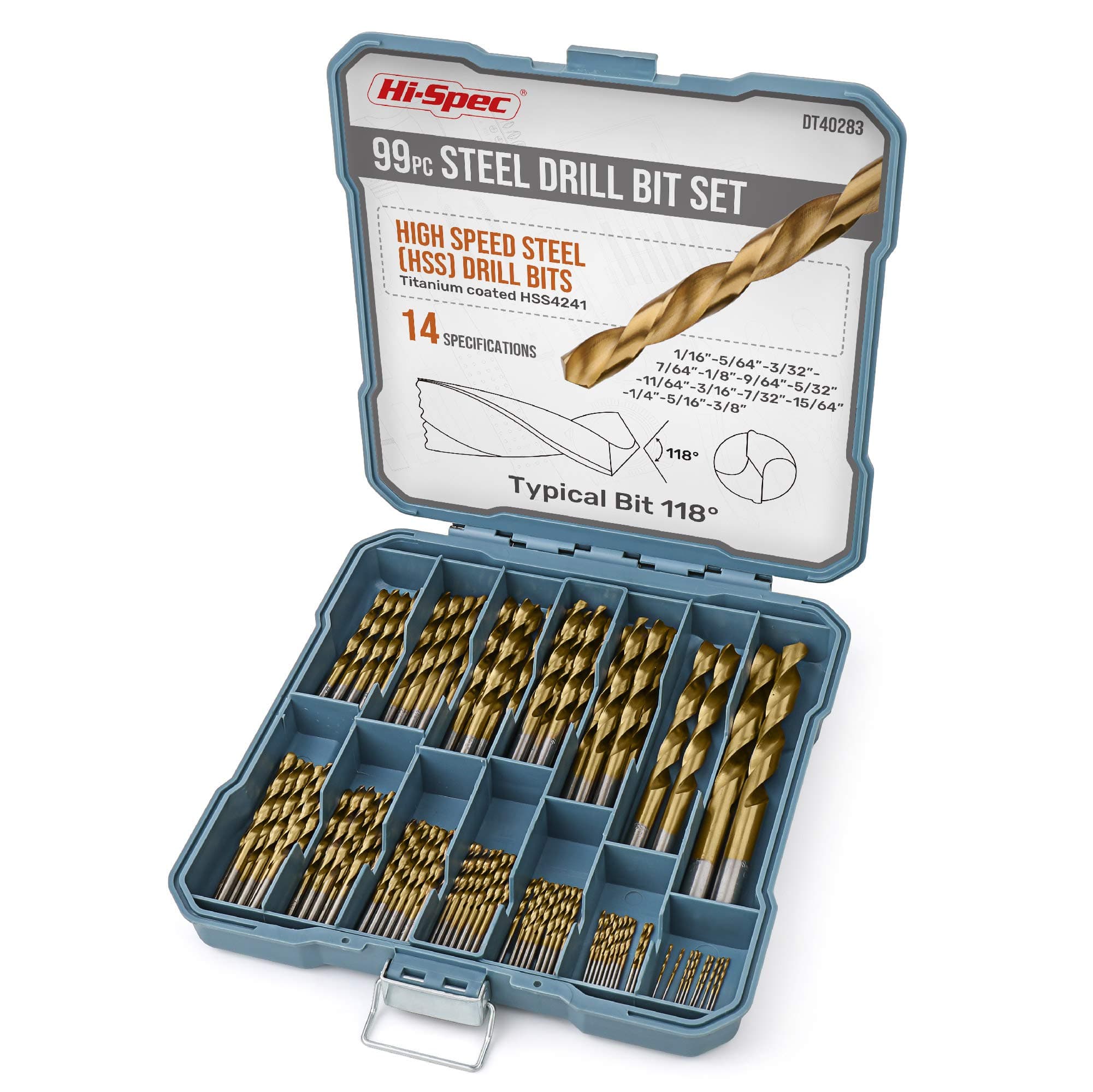 Hi-Spec 99pc Complete HSS Mixed Drill Bit Set – Discover Versatility with Titanium Coated HSS Steel Drill Bits for Metal, Wood, & Plastic. Round-the-Clock Tool Solution in a Compact Case
