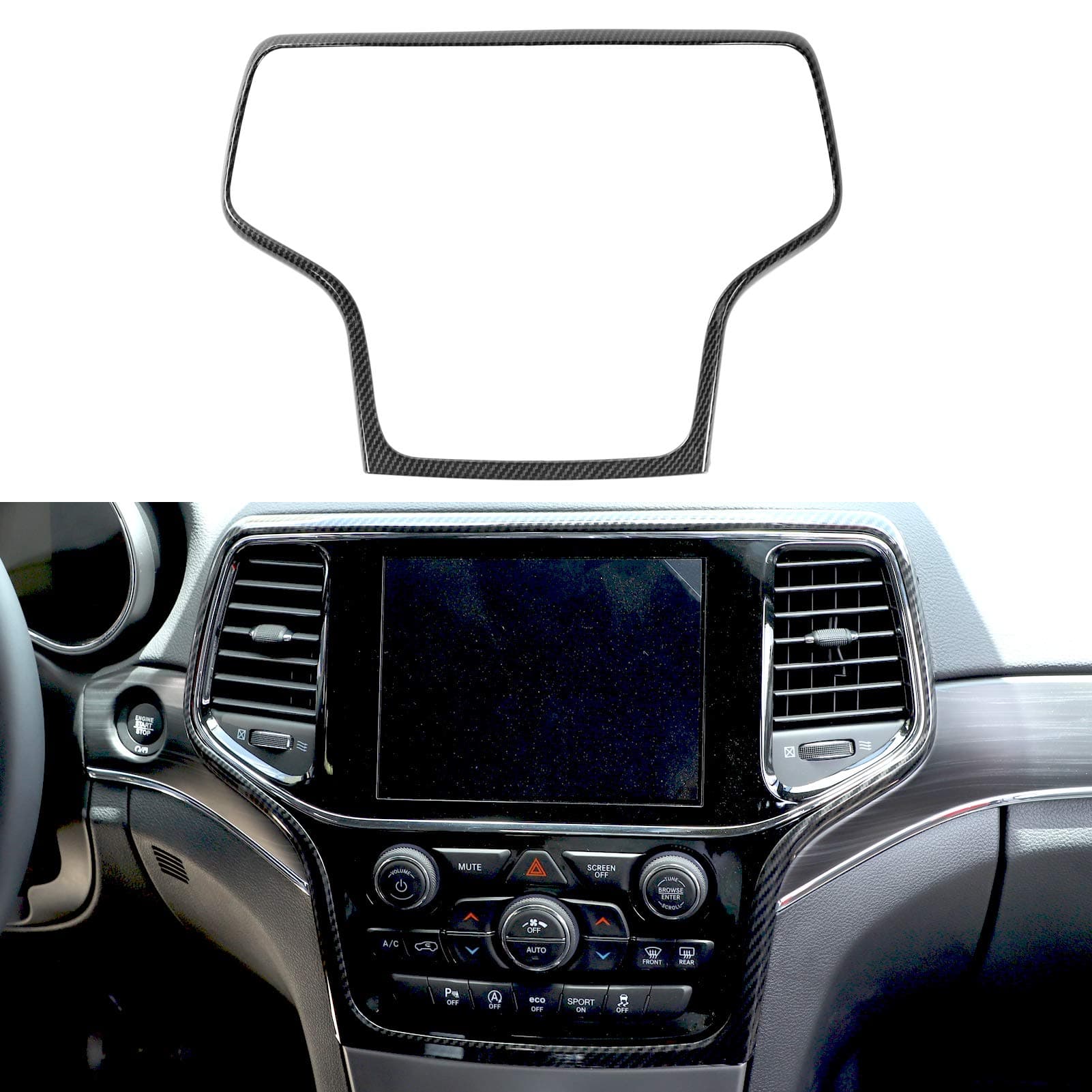 Center Console Navigation GPS Radio Panel Trim Interior Accessories for 2014-2020 Jeep Grand Cherokee, ABS Carbon Fiber 1PC