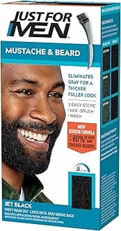 Just For Men Mustache & Beard, multiple uses Beard Coloring for Gray Hair with Brush, With Keratin Biotin Aloe and Coconut Oil for Healthy Facial Hair - Jet Black, M-60, Pack of 1 (Packaging May Vary)