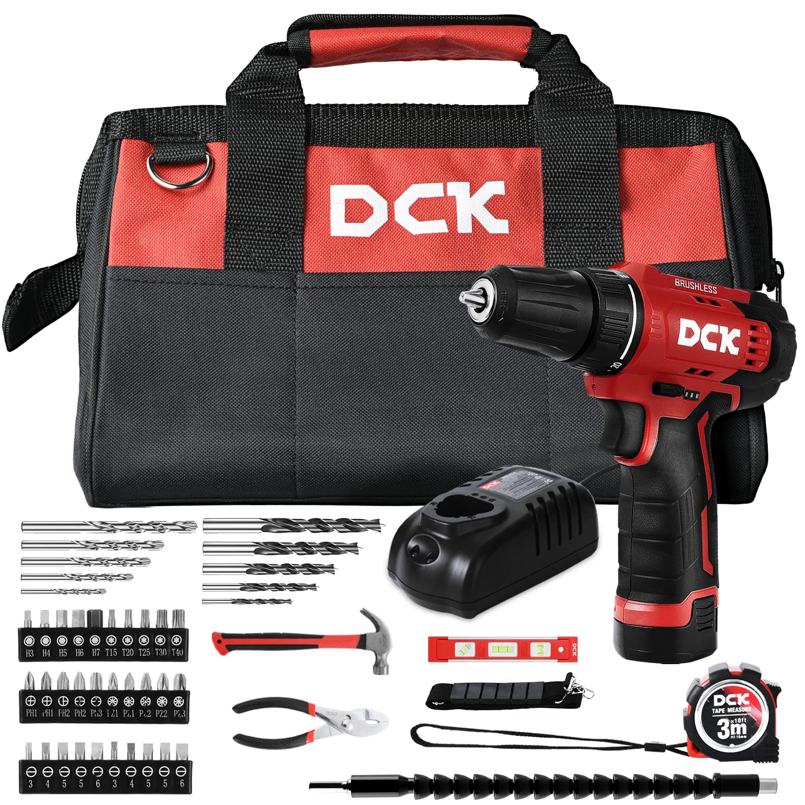 Brushless Drill Set, 310 in.lbs,12V Max Cordless Drill with 2.0Ah Battery, 3/8’’ Keyless Chuck, 2 Variable Speeds, 20+1 Torque Power Tool Kit for Screw Wood/Ceramic/Tile/Metal KDJZ23-10