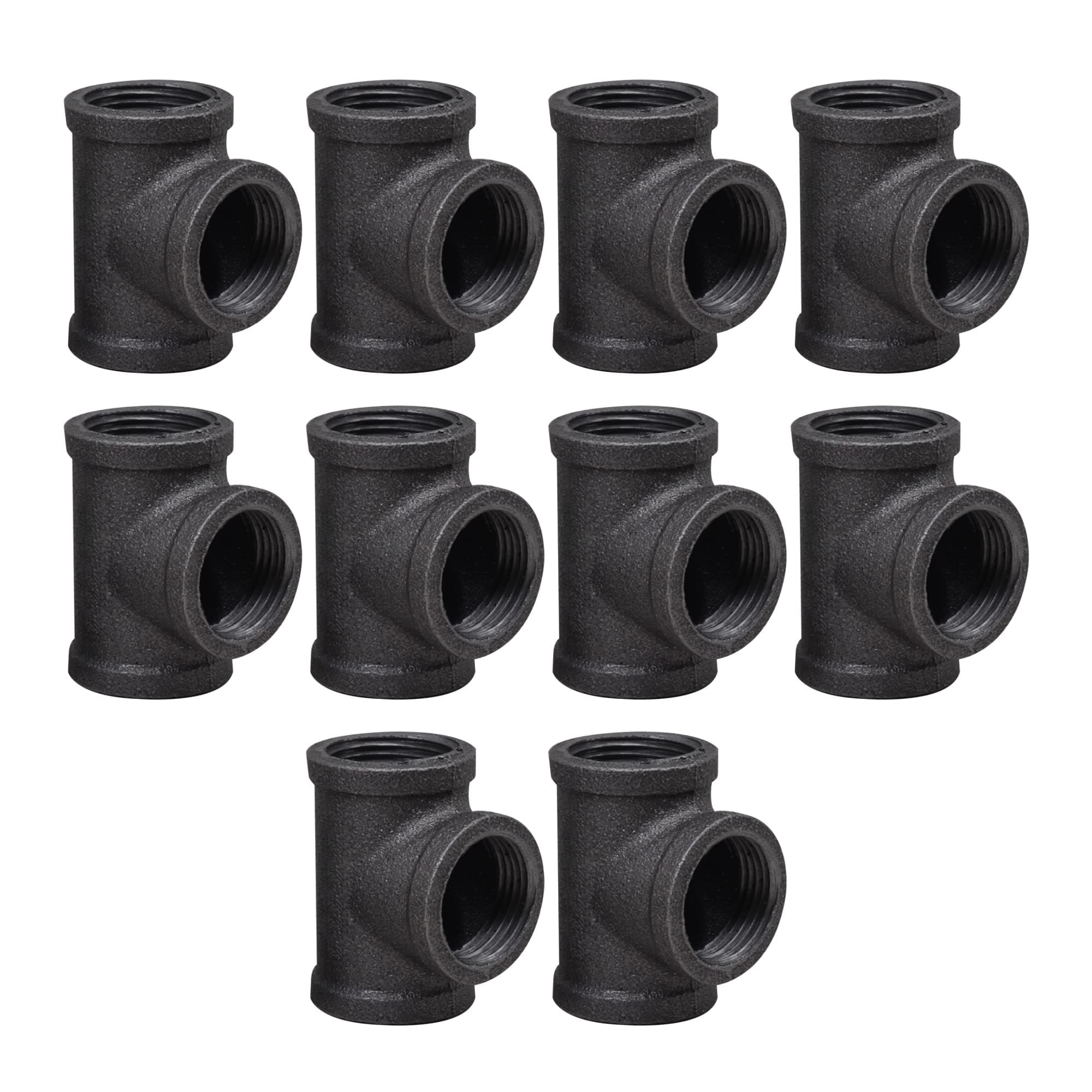 DSDS 10 PACK 3/4" Tee,Rustic Industrial Black Malleable Iron Pipe Tee for Pipe Shelf Furniture Home Decor