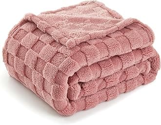 BEDELITE Super Soft Throw Blanket for Couch and Bed, Lightweight Cozy Fluffy Decorative 3D Checkered Blanket, Warm and Fuzzy Fleece Blanket for Camping, Travel(Dusty Pink, 60"x80")