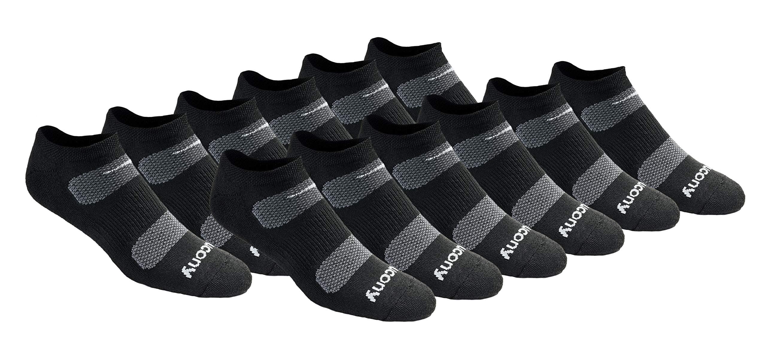 Saucony Mens Multi-pack Mesh Ventilating Comfort Fit Performance No-show Socks Socks (pack of 12)