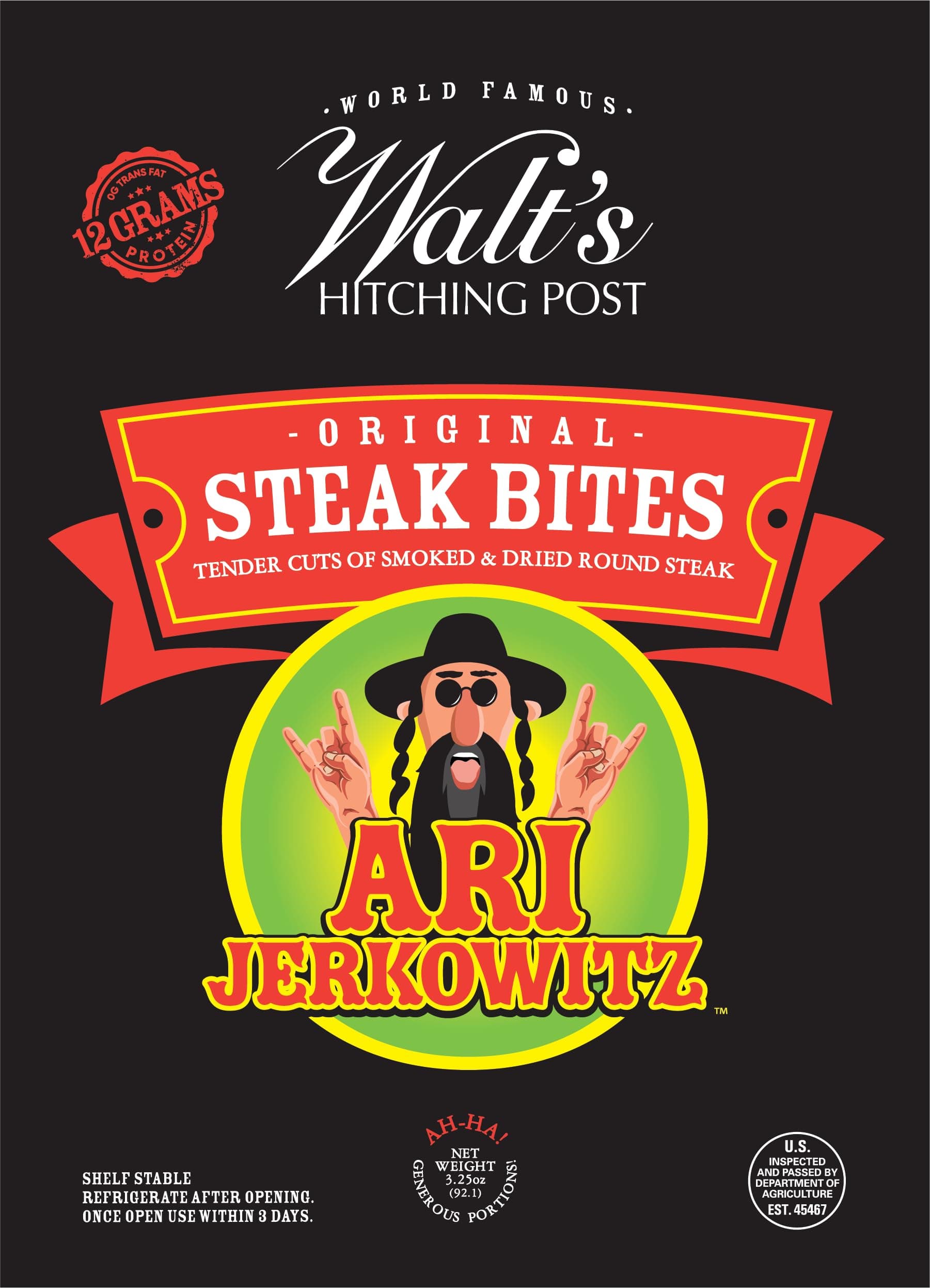 Ari Jerkowitz Beef Jerky Original Steak Bites | by Walt's Hitching Post | Keto Friendly Tender Cuts of Smoked & Dried Round Steak Beef Jerky 3.25 Ounce Resealable Bag (3.25 Ounce (Pack of 1))