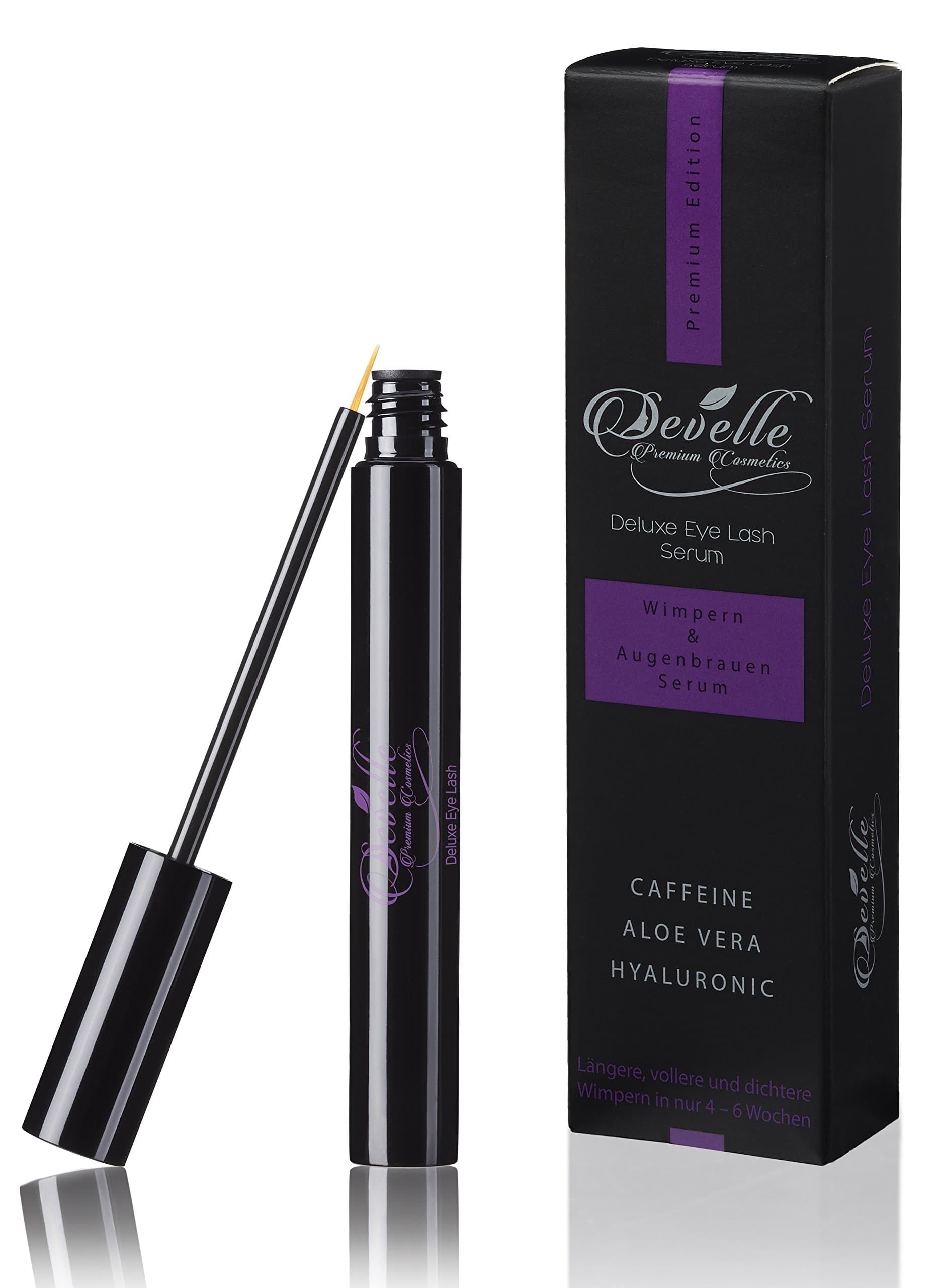 Eyelash Growth Serum- Serum for Long Lashes and Thicker Brows I Hyaluron Caffeine Aloe Vera I Eyelash Booster I 4 ml Develle Premium Cosmetics I Made in Germany