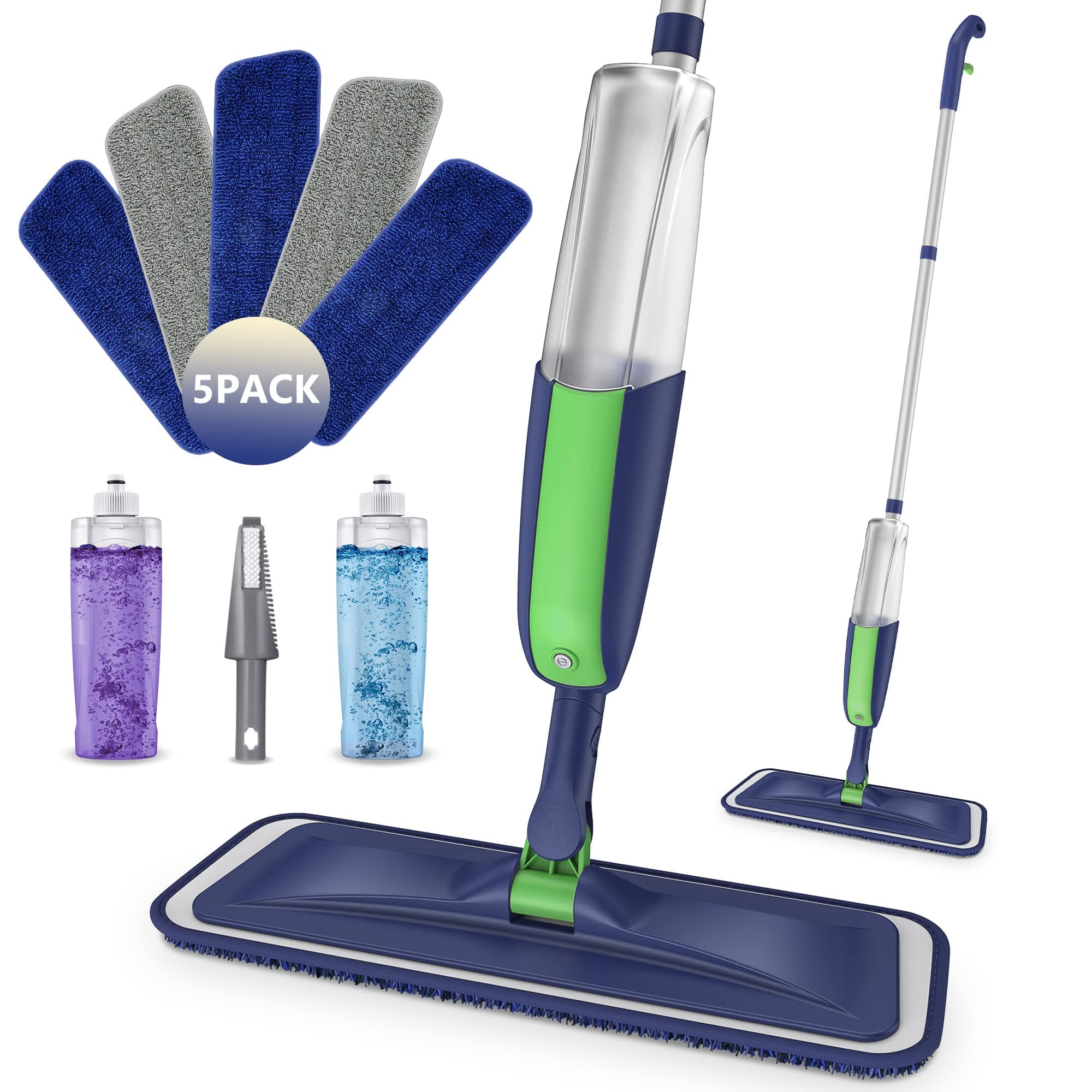 Dry Wet Mops for Floor Cleaning Microfiber Spray Mops - MEXERRIS Dust Hardwood Floor Mop with 2 Refillable Bottle and 5 Washable Microfiber Pads Flat Mop for Hardwood Laminate Home or Commercial Use