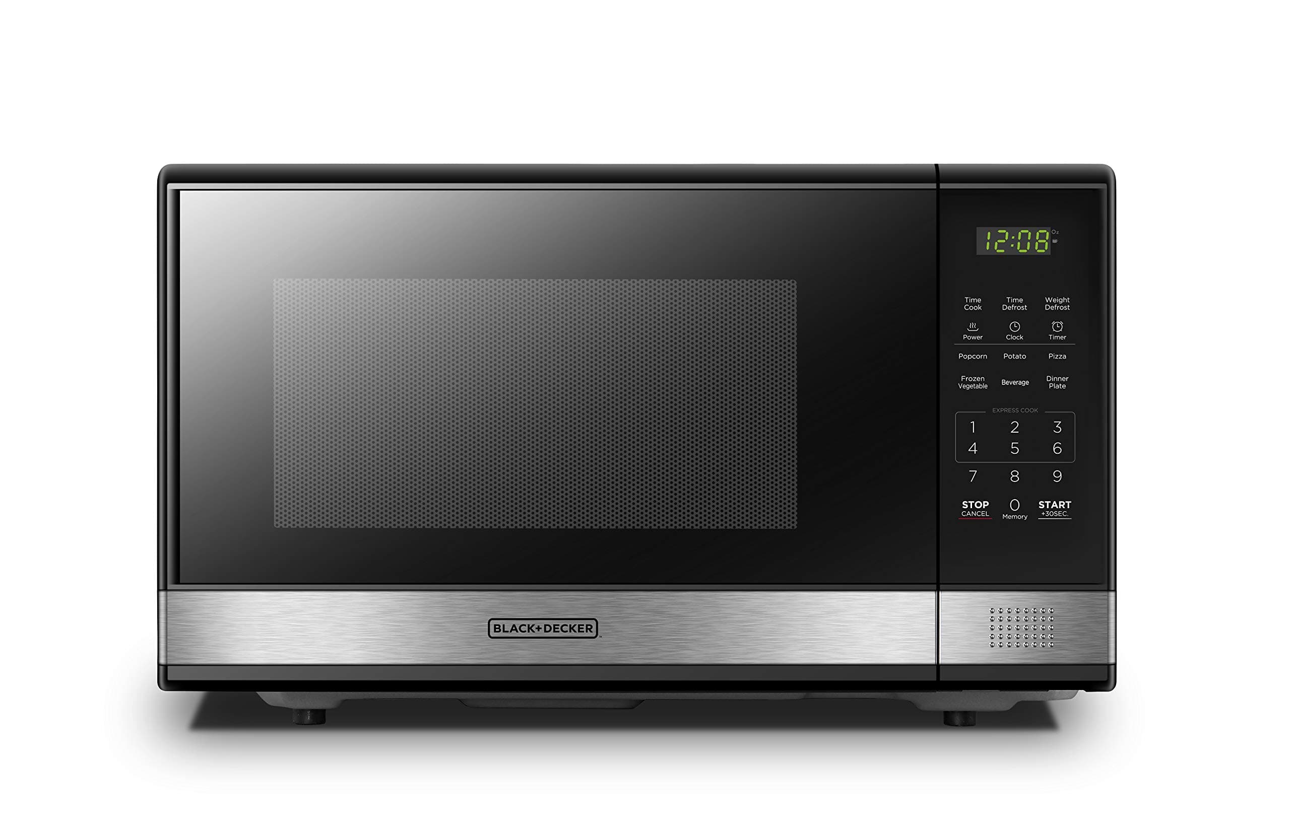 EM031MB11 Digital Microwave Oven with Turntable Push-Button Door, Child Safety Lock, 1000W, 1.1cu.ft, Black & Stainless Steel, 1.1 Cu.ft