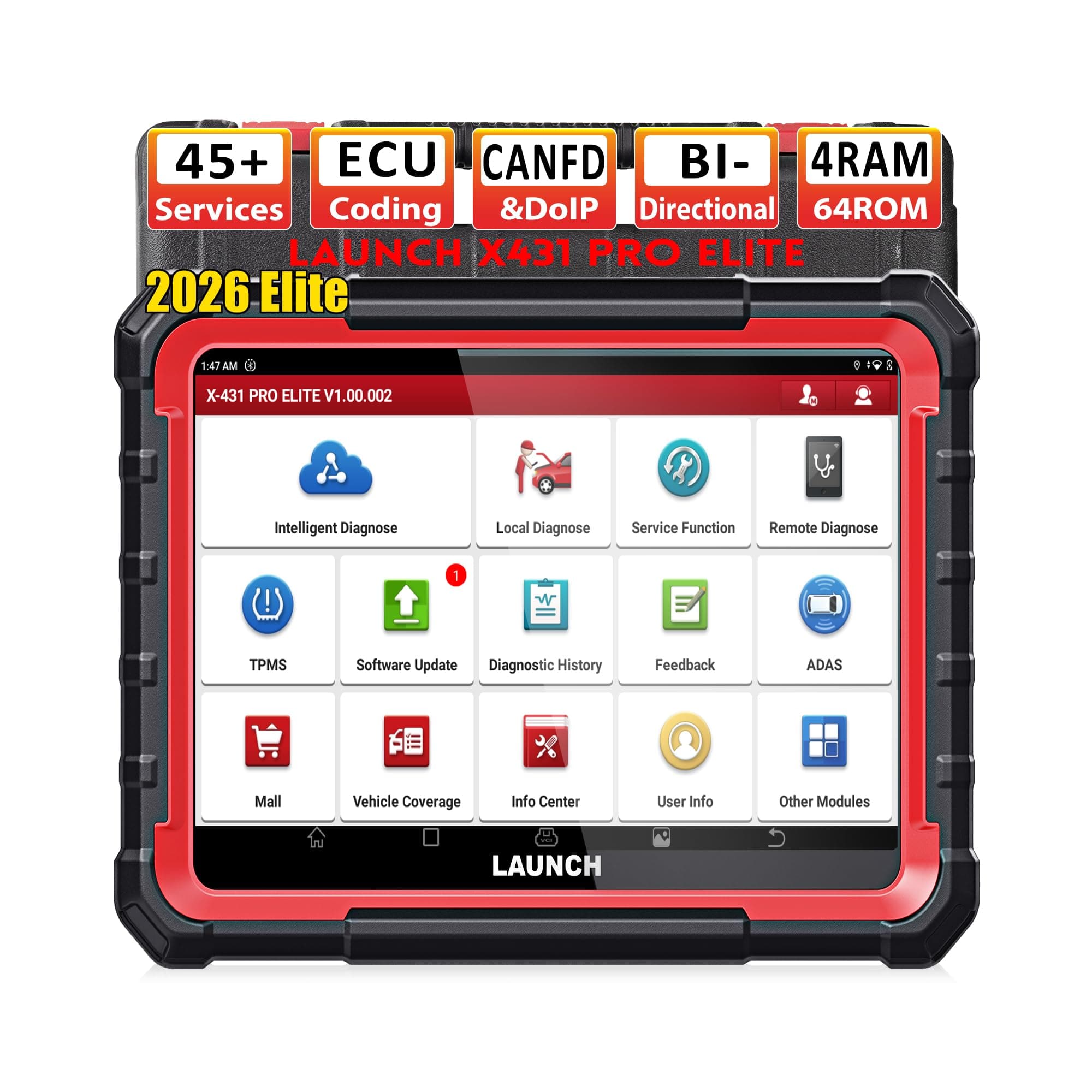 X431 Pro Elite Diagnostic Tool, Bi-Directional OBD2 Scanner, ECU Online Coding, Full System, 45+ Resets Services, CANFD&DOIP, FCA, with 2 Years Update