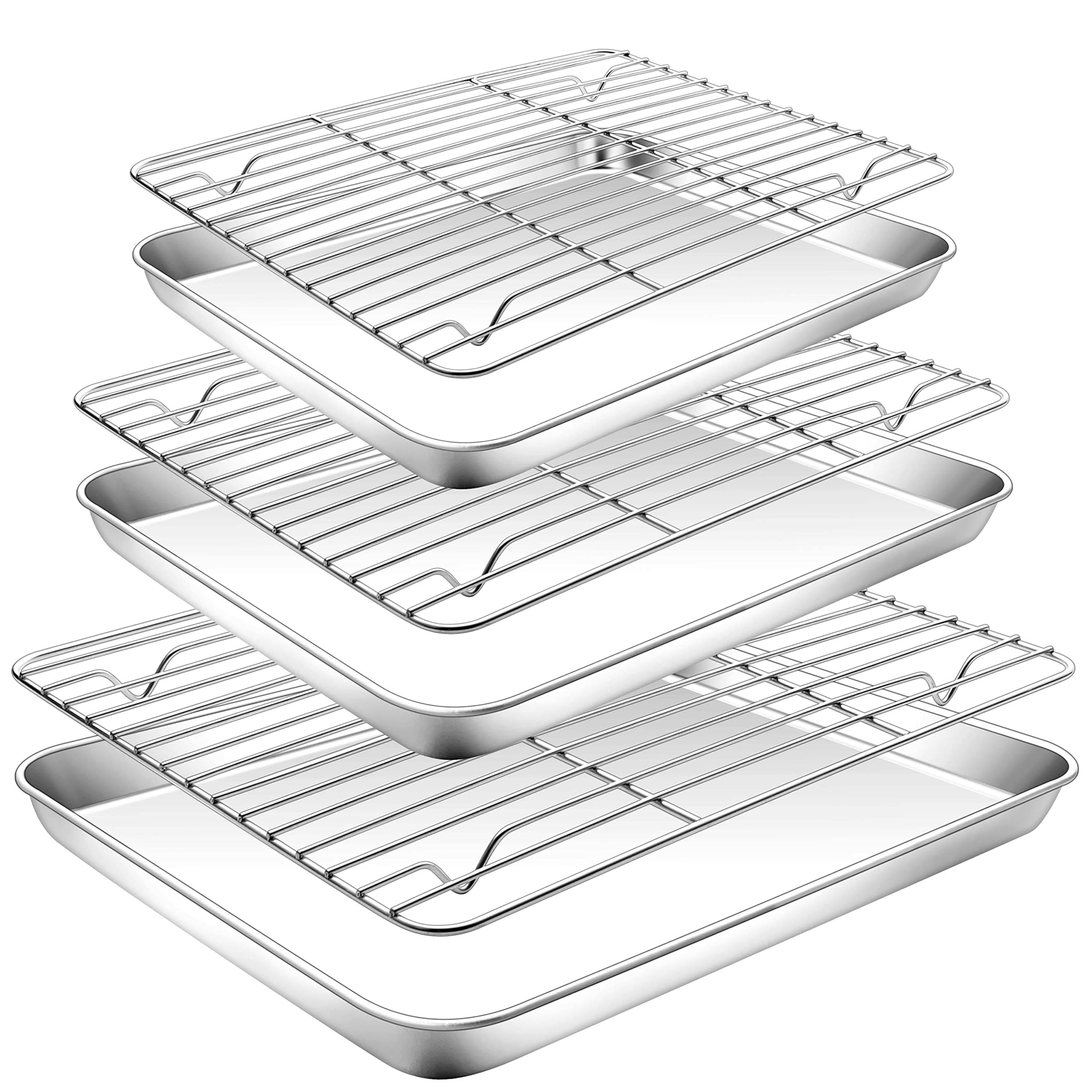 Homikit Baking Sheet with Rack Set (3 Pans+3 Racks), Stainless Steel Baking Pan Cookie Sheet with Cooling Rack, Metal Oven Pan Tray Rack Set Rust Free, Mirror Finished & Dishwasher Safe