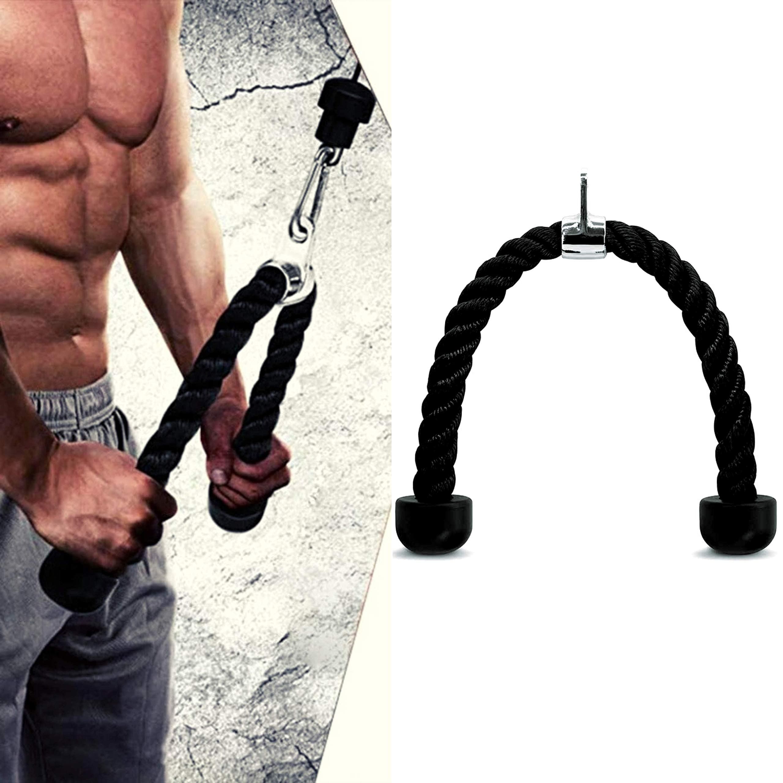 Gym Cable Attachment (Option) Cable Cross D Handle, Tricep Rope, Seated Row Grip, V Tricep Press Down Bar and Straight LAT Bar (Black)