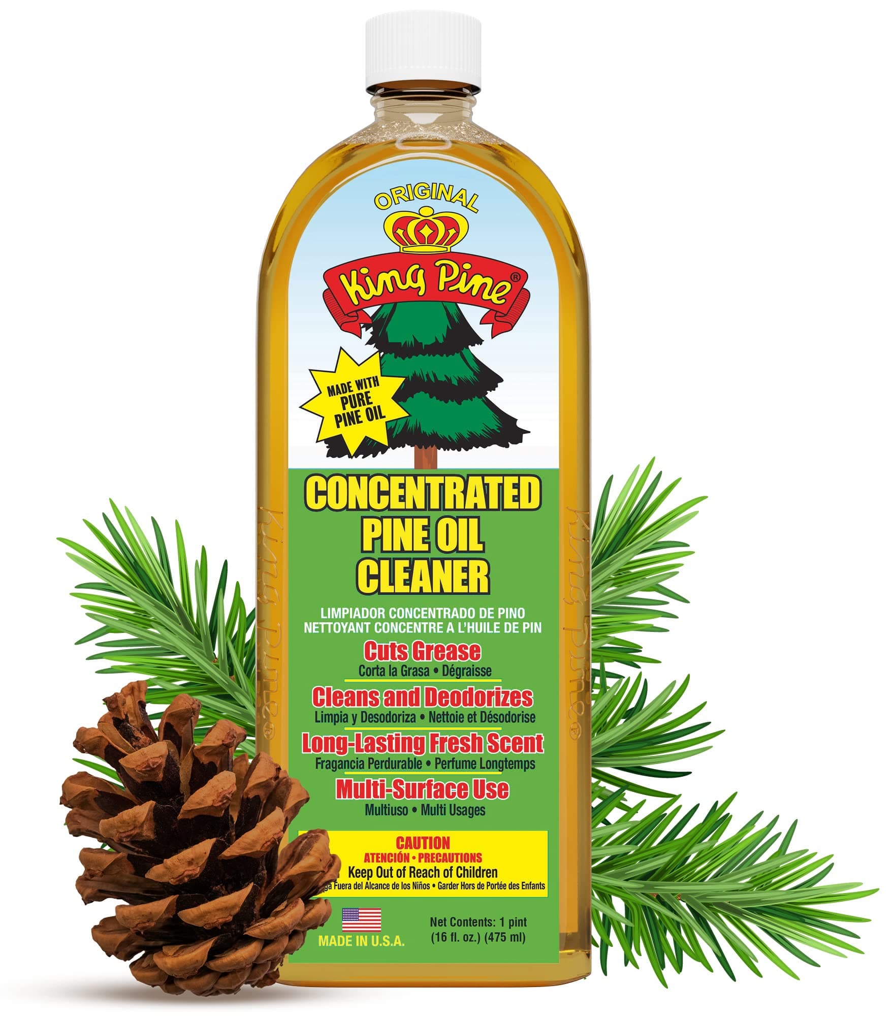 King Pine Concentrated Pine Oil Multi-Surface Cleaner Industrial Strength, Gold, 16 Fl Oz