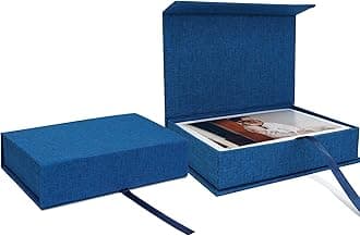 Vienrose Linen 8" x 10" Photo Cases and Postcard Keeper Storage Container Box 1Pcs for Photo, Postcard, Decorative Paper, Navy Blue