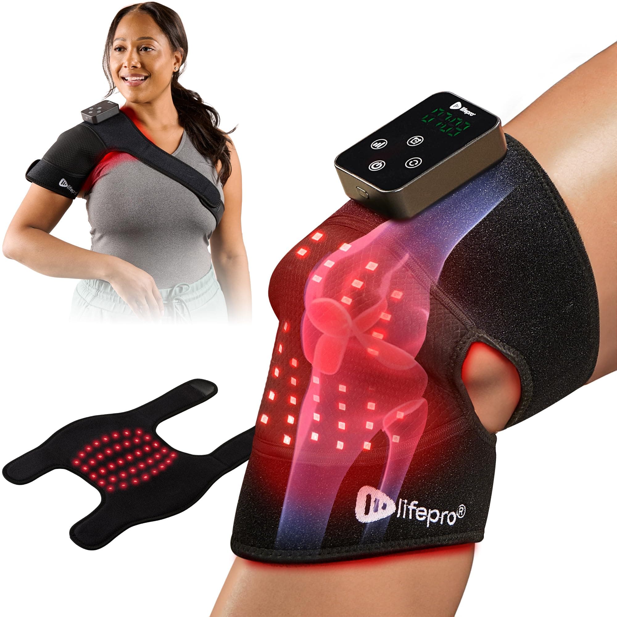 LifePro Red Light Therapy for Knee Pain Relief – Rechargeable Infrared Red Light Therapy Knee Brace Device & Knee Massager for Stiffness and Recovery - Ideal for Athletes and Active Lifestyles