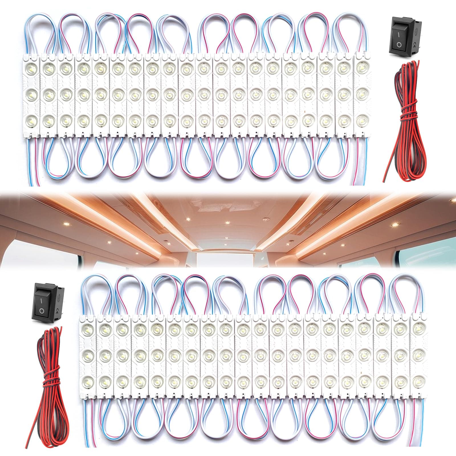 Super Bright Lighting Dome Lamp 12V 120 LEDs Van Interior Light Kits for Car Boats Trailers Lorries Transit Auto Vehicle White Car LED Ceiling Lights Kit (40 Modules)