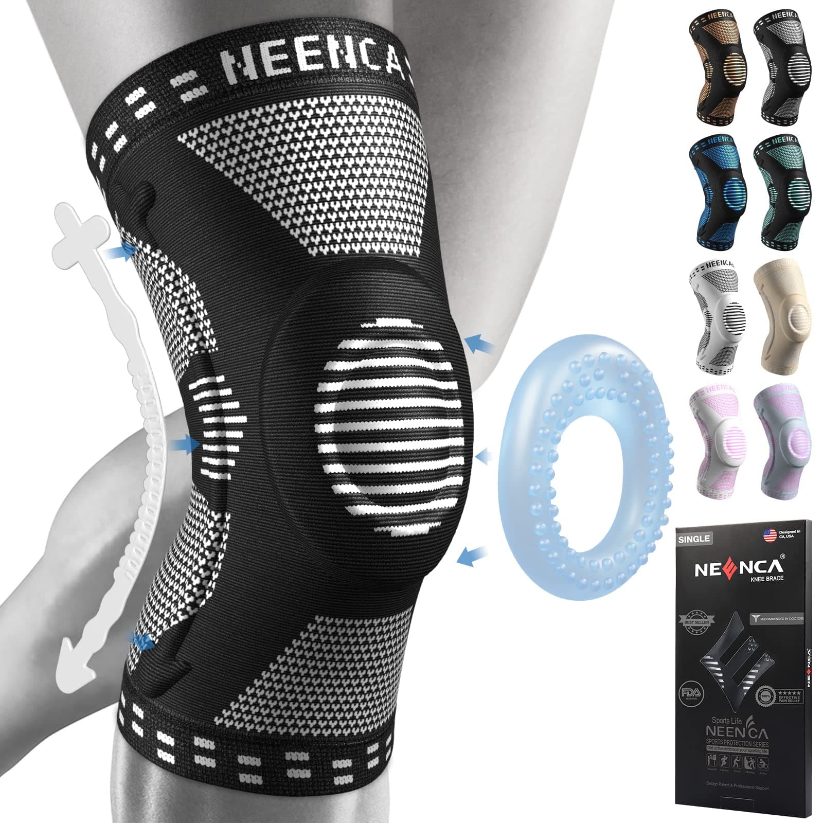 NEENCA Professional Knee Brace,Knee Compression Sleeve Support for Men Women with Patella Gel Pads & Side Stabilizers,Medical Grade Knee Pads for Running,Meniscus Tear,ACL,Arthritis,Joint Pain Relief