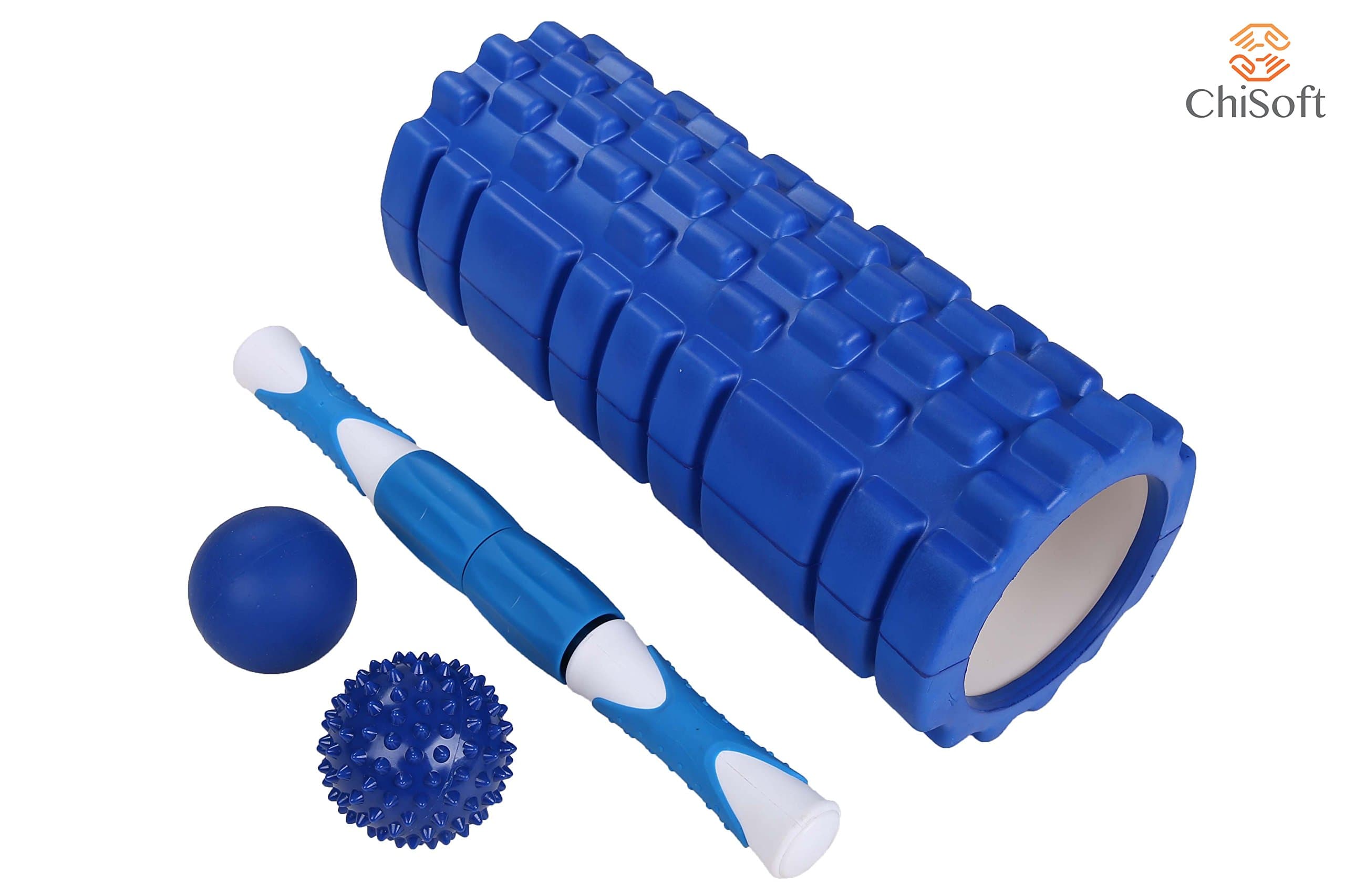 Best 4-in-1 Massager Bundle - CHISOFT Foam Roller, Self Massage Stick, 2 Massage Balls | Awesome Quality Massager Tools for Muscle Pain Relief