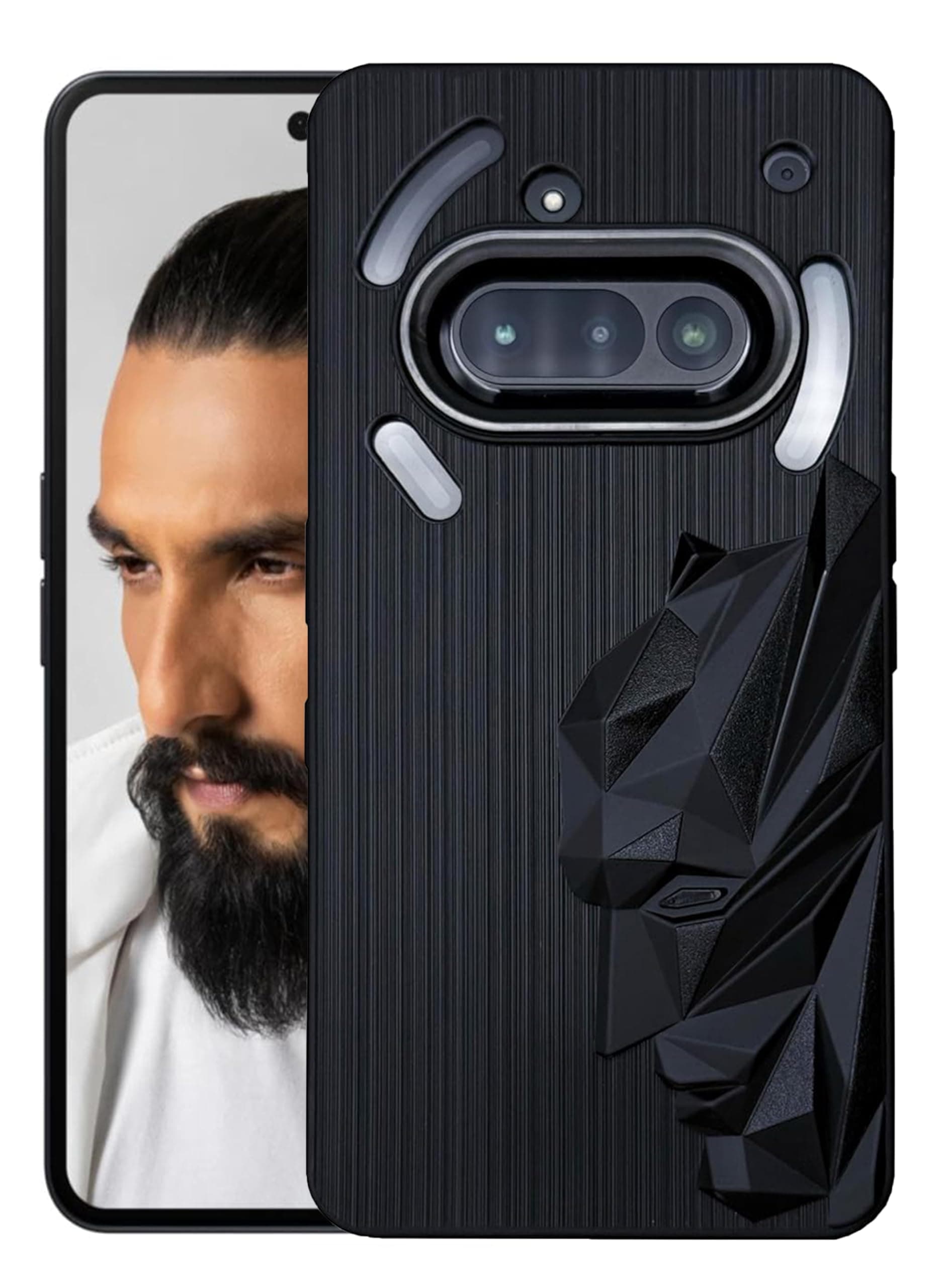 Silicone Mobile Case Compatible for Nothing Phone 3a 5G | 3D Engraved Design | Metallic Camera Ring | Shockproof Scratch Proof Cover Black