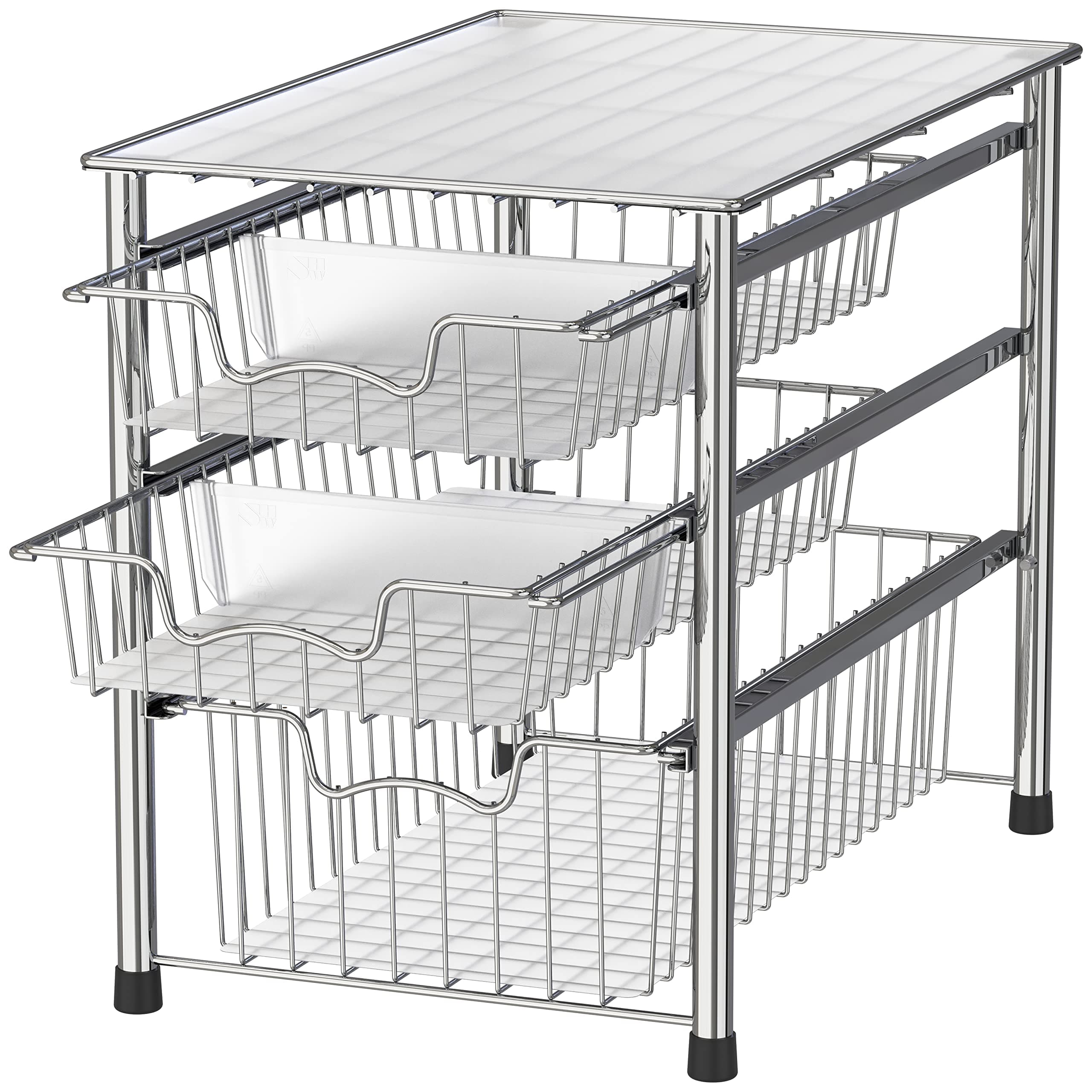 Simple Houseware Stackable 3 Tier Sliding Basket Organizer Drawer, Chrome