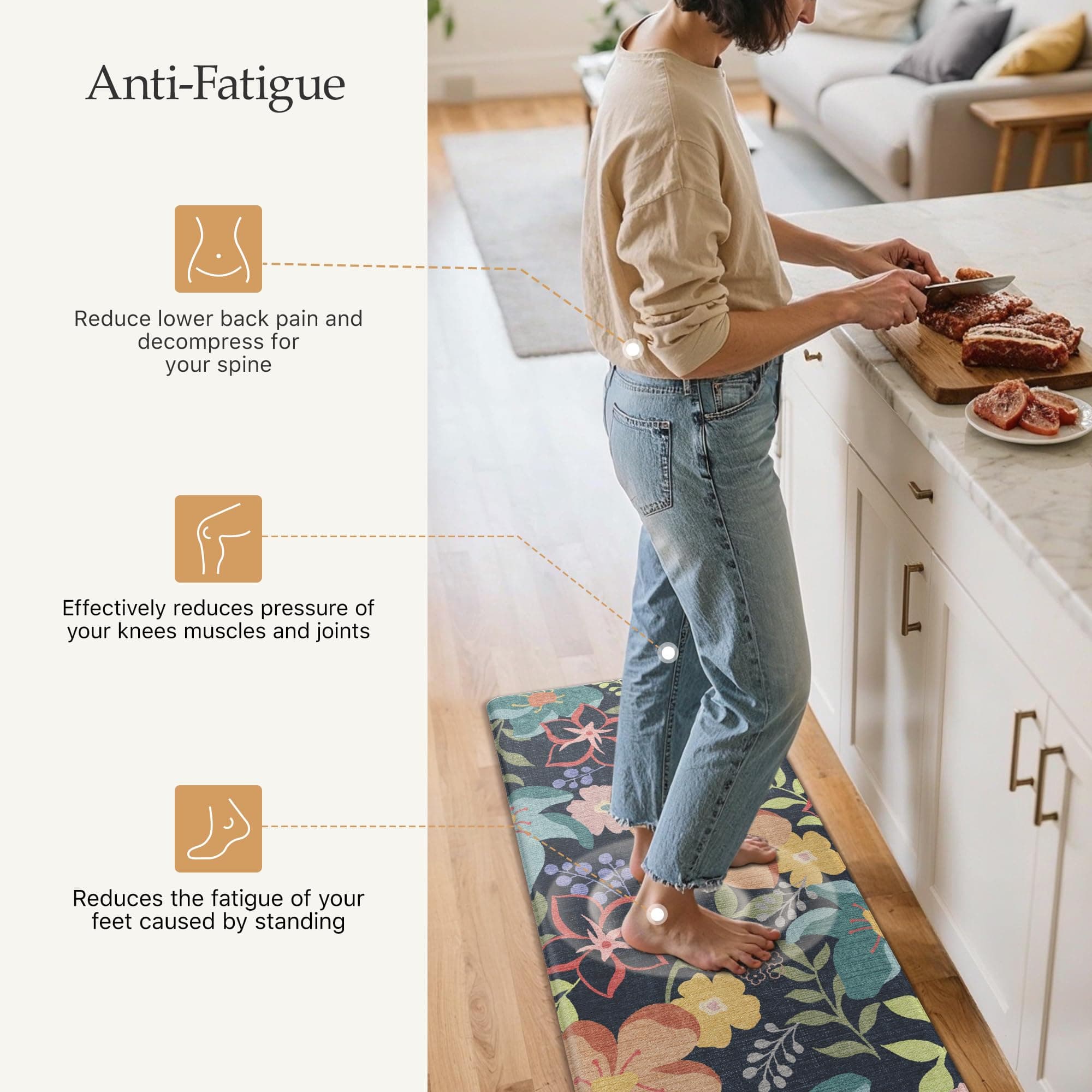 GENIMO Kitchen Mats for Floor 2PCS, Cushioned Kitchen Rugs Non Slip Washable, Farmhouse Anti Fatigue Mat Waterproof, Comfort Standing Mat Rug for Office, Home, Laundry, 17.3"x47"+17.3"x30", LightBlack