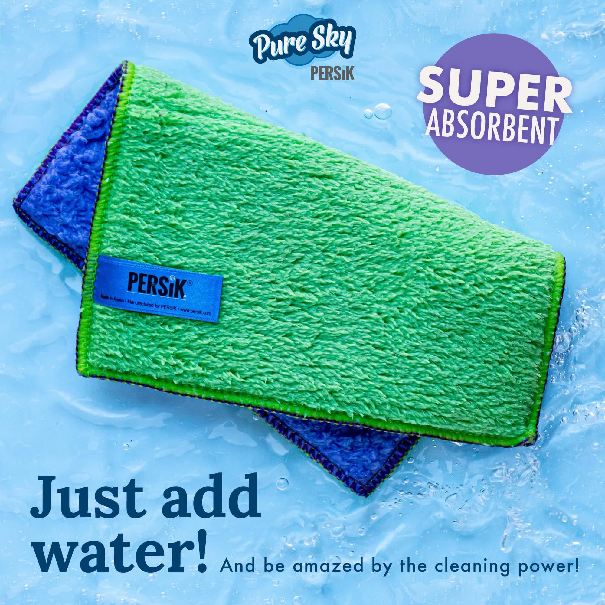 Pure-Sky Ultra Microfiber Cooktop, Countertop Cleaning Scrubbing Pads - JUST ADD Water No Detergents Needed - for Sinks, Stovetop, Cooktop, Countertops, Granite, Chrome and Tabletops - 2 Pack