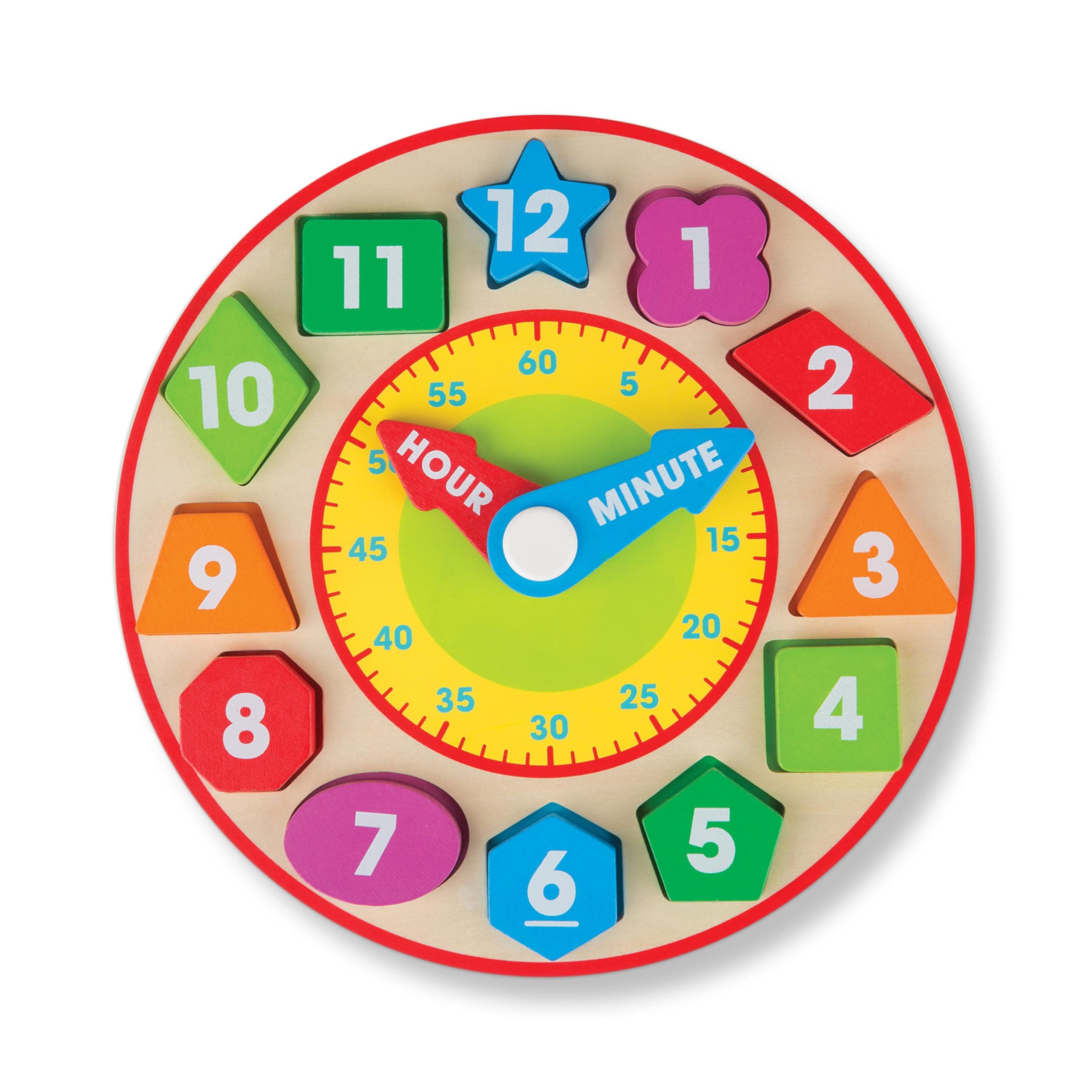 Shape Sorting Clock – Wooden Educational Toy with 12 Removable Number Pieces – Teaches Colors, Shapes, and Time-Telling Skills for Kids Ages 3+ | MD8593