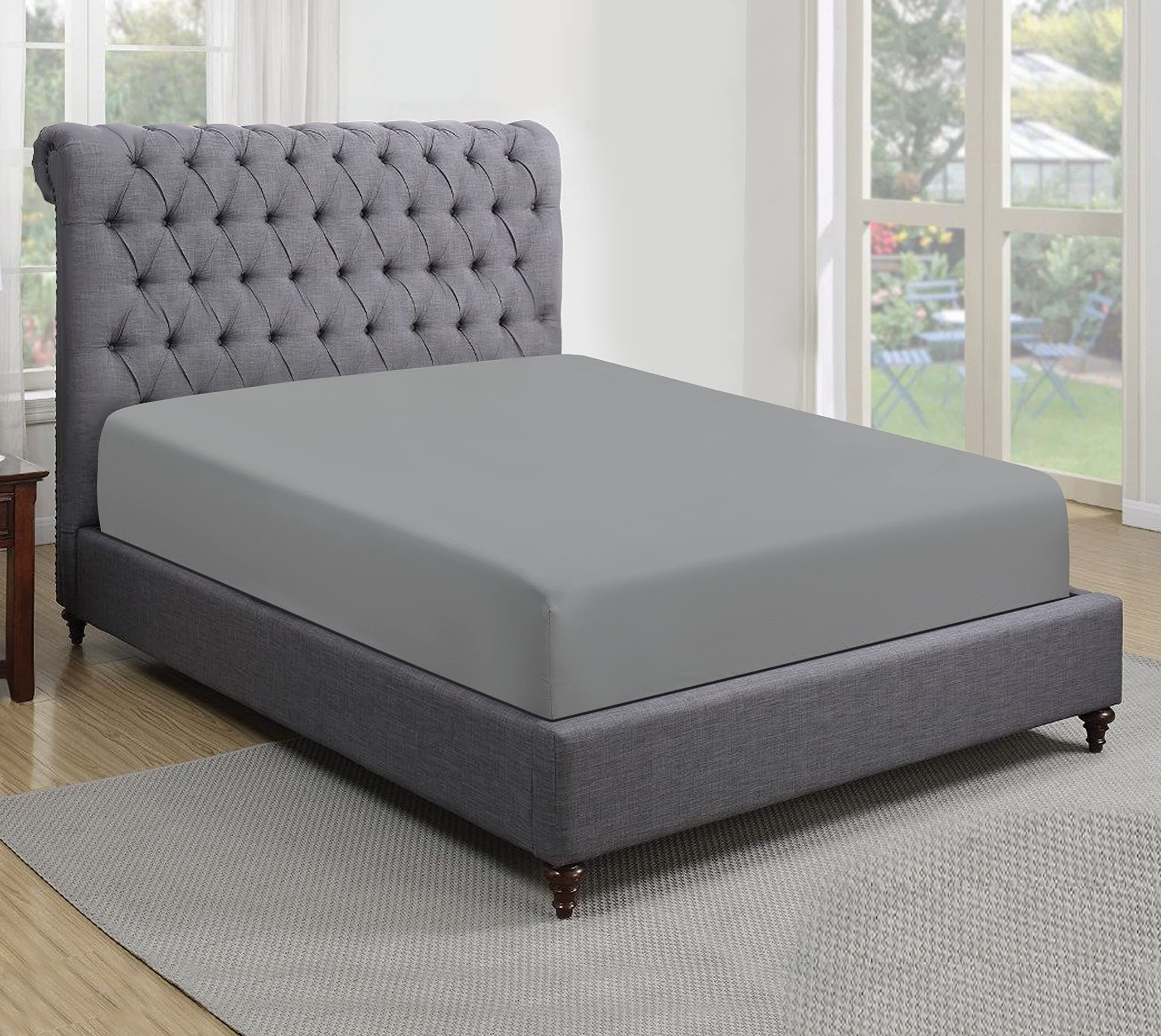 Sapphire collection 200 Thread Count 100% Egyptian Cotton Fitted Sheet (Super King, Grey)