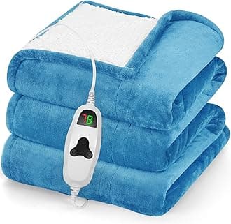 greenoak Heated Blanket Electric Throw 50"X60", Heating Blankets with 10 Heat Levels 8 Hours Auto-Off, Soft Flannel Sherpa Fluffy House Warming Gifts for Grandma Seniors Momt, Pale Blue