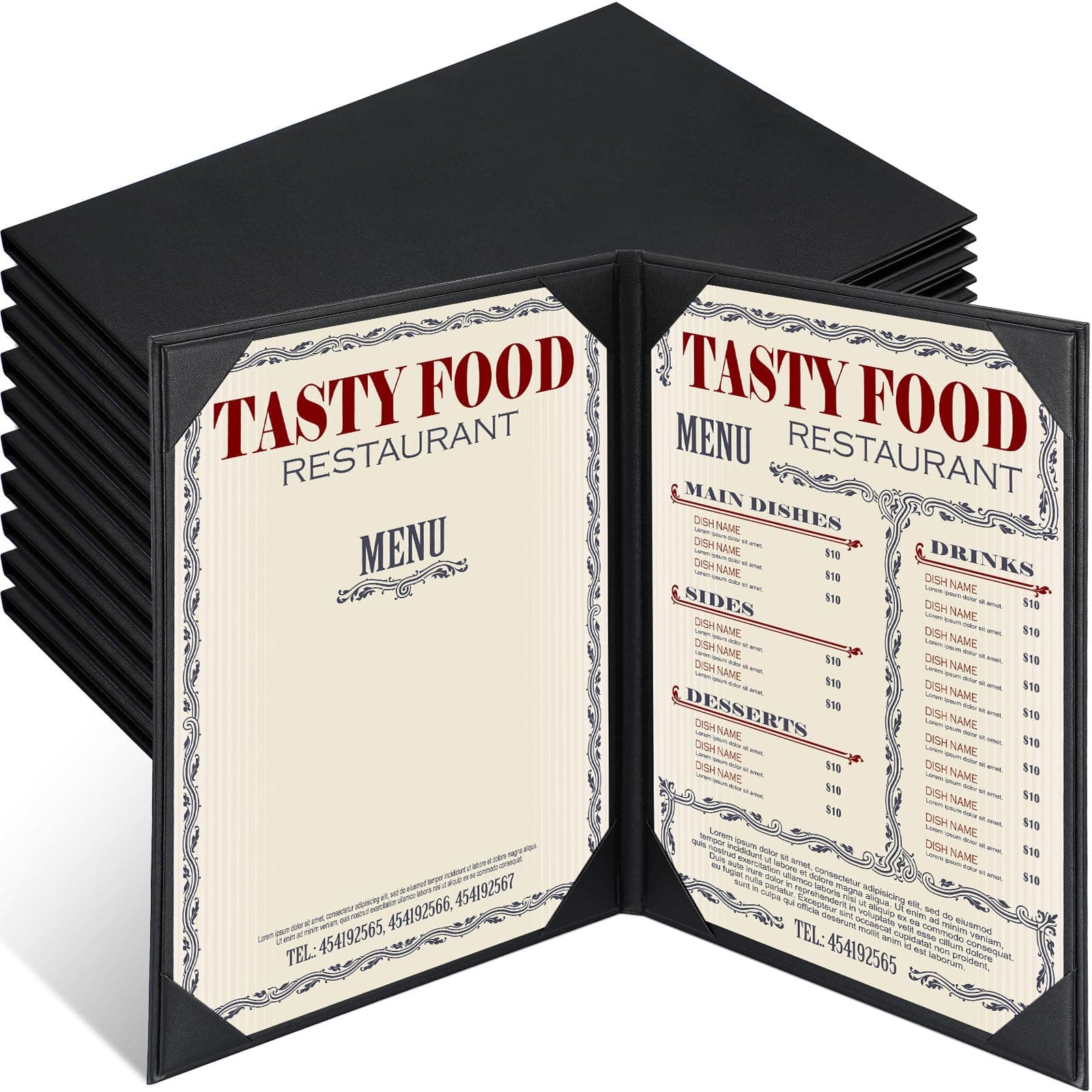Skyygemm 10 Pcs Leather Menu Covers Holders for 8.5 x 11 Inches, Waterproof Double View Leather Dinner Menu Holder Covers for Restaurant, Hotel, Bar