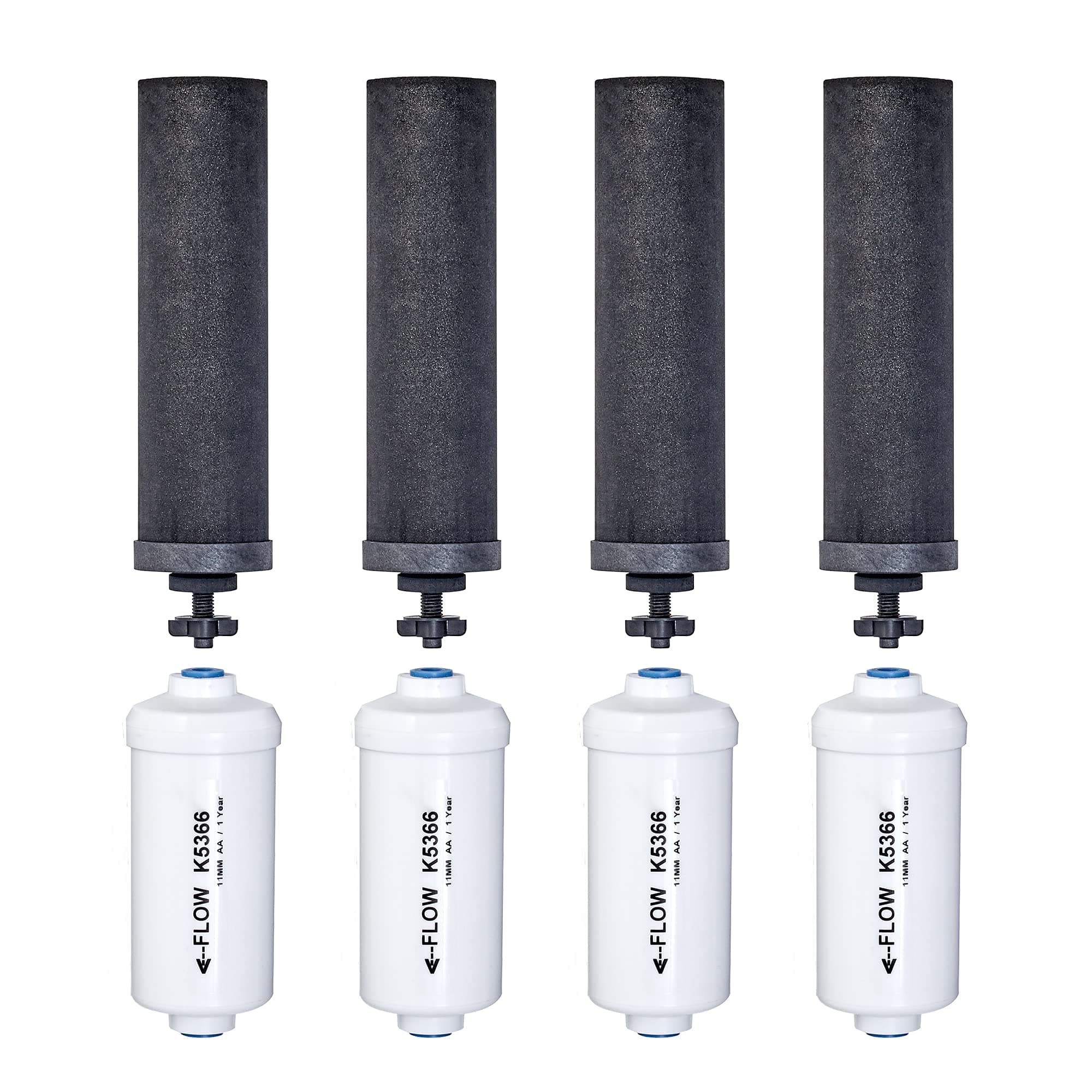 Set of 4 Berkey Authentic Black Berkey Elements (BB9-2) and 4 Berkey PF-2 Fluoride and Arsenic Reduction Elements - Combo Pack
