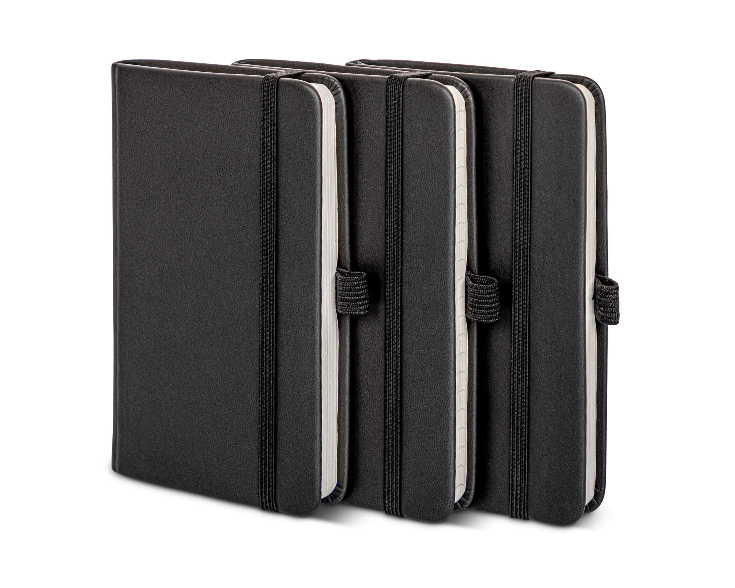 Pocket Notebook (3-Pack) Lined 120gsm, Small 3.5" x 5.5" Mini Note Pad, Black Tiny Hardcover Notebook with Pen Holder, Field Journal Notes, Memo Pad, Pockets, Thick Ruled/Lined Paper