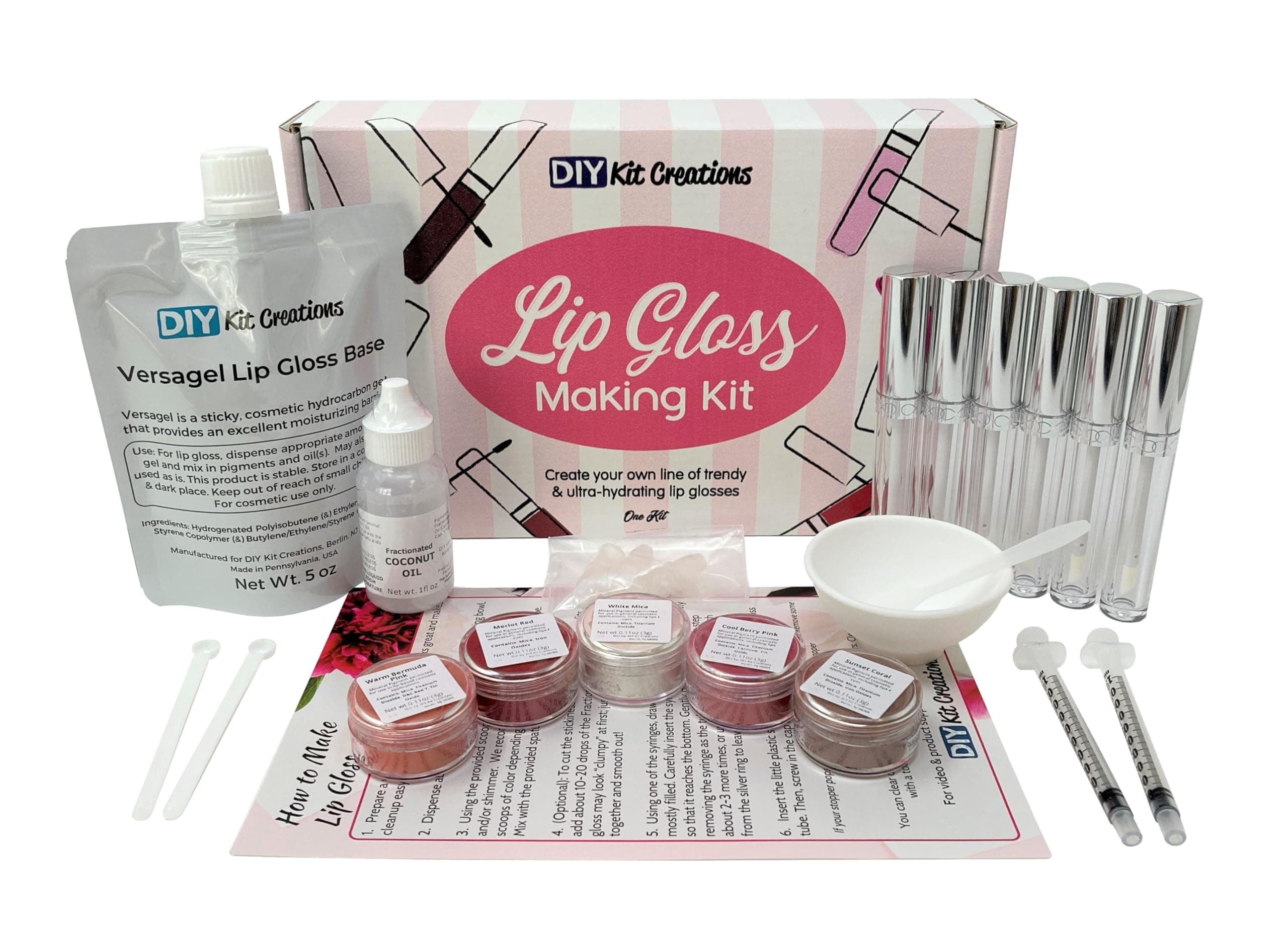Lip Gloss Making Kit (Standard Kit, 6 Tubes) Made in the USA