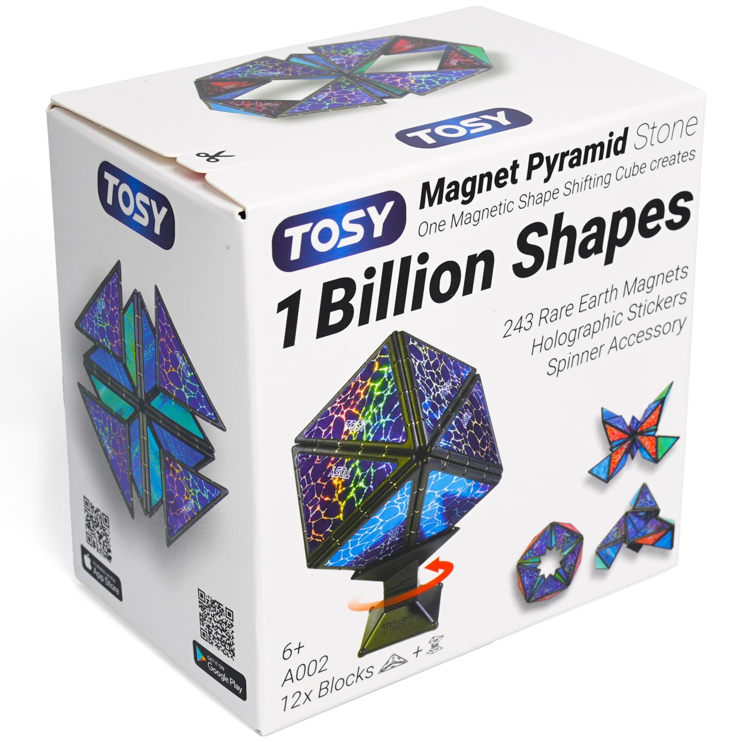 TOSY Magnet Pyramid Stone - 1 Cube Transforms into 1 Billion Shapes (Bunny, Egg Basket, Flowers, Heart), Easter Birthday Gift, 12 pcs, 243 Magnets, Holographic Design, Puzzle/STEM Toy