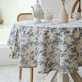 YiHomer Pastoral Round Tablecloth - 60 Inch Dia. Table Cloth - Washable Table Cover with Dust-Proof Wrinkle Resistant for Restaurant, Picnic, Indoor and Outdoor Dining, Floral (Dark Blue)