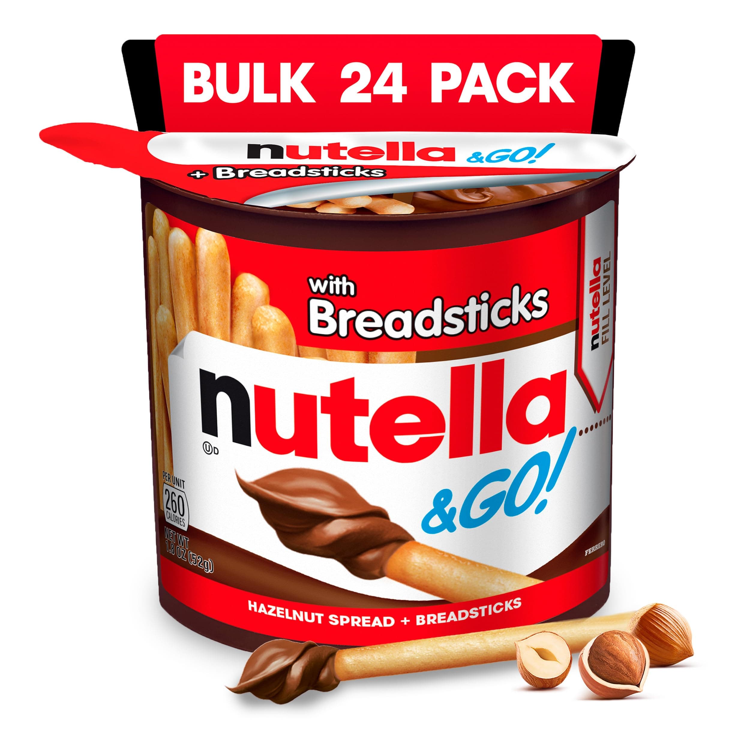 & GO! Bulk 24 Pack, Hazelnut And Cocoa Spread With Breadsticks, Snack Cups, 1.8 Oz Each