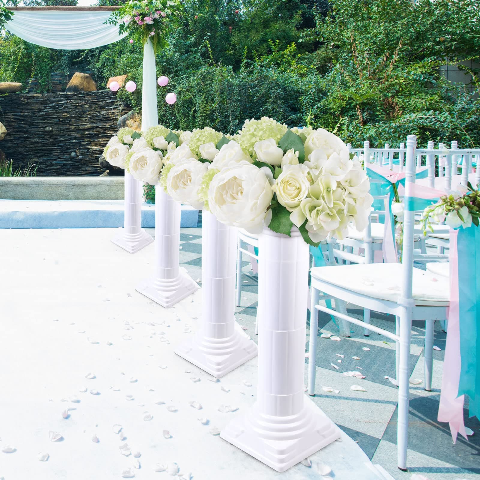 DNYSYSJ 4 Pack Elegant Wedding Roman Column Set 31.5" White Roman Pillars Flower Pot Columns Pedstal Stand Wedding Road Decorative Column for Weddings, Parties, Garden (Height: 80CM/31.5")