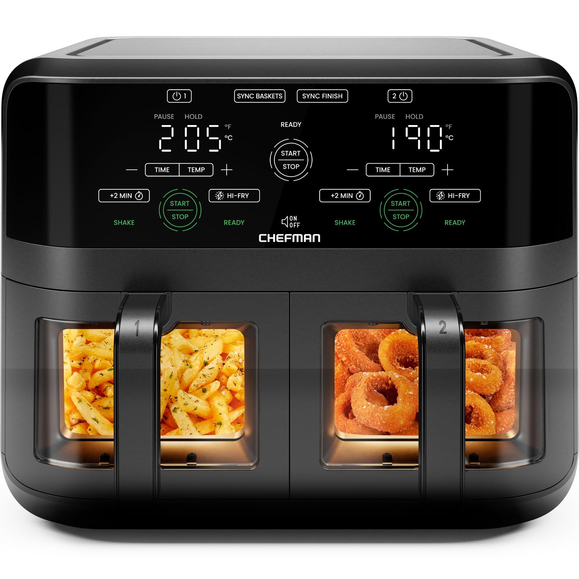 Square Plastic Air Fryer, With Capacitive Touch Control, 3 Quart Double Basket, Viewing Window