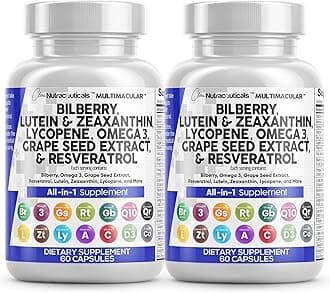 Clean Nutra Eye Vitamins with Bilberry Lutein and Zeaxanthin Supplements Lycopene 40mg Resveratrol Grape Seed Astaxanthin for Eyes - Eye Care Health Support (60 Count (Pack of 2))