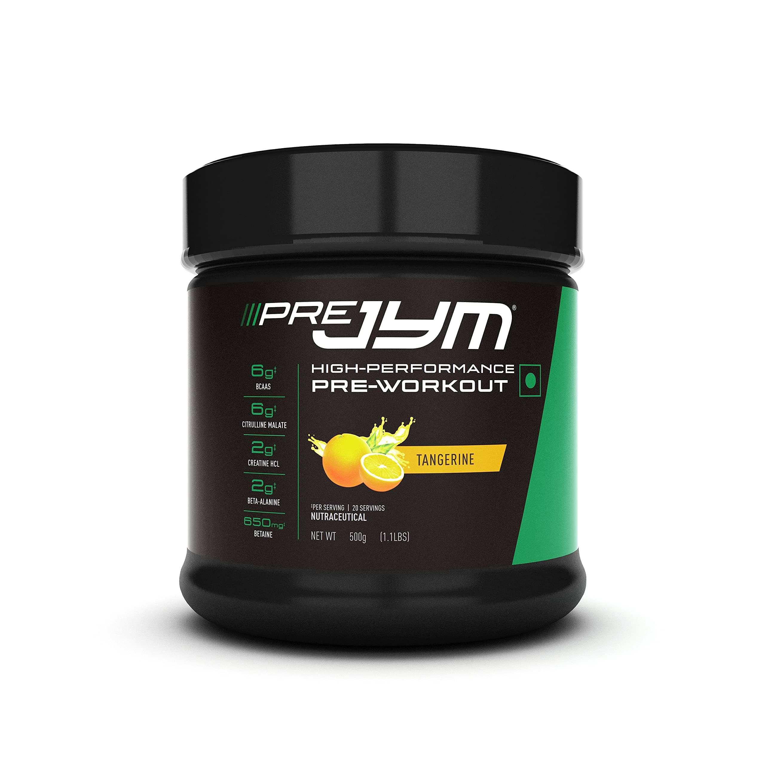 PRE JYM High Performance Pre-Workout (6g BCAAs & Citrulline Malate, 2g Creatine HCL & Beta-Alanine, 650mg Betaine) - 500g (Tangerine)