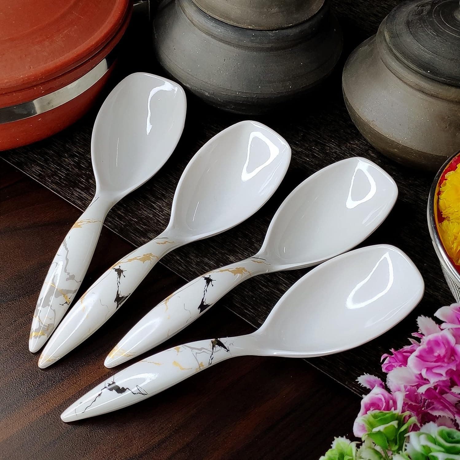 Serving Spoon Long Handled Serving Spoon, Table Ware, Set of 4 Piece Melamine Serving Spoons