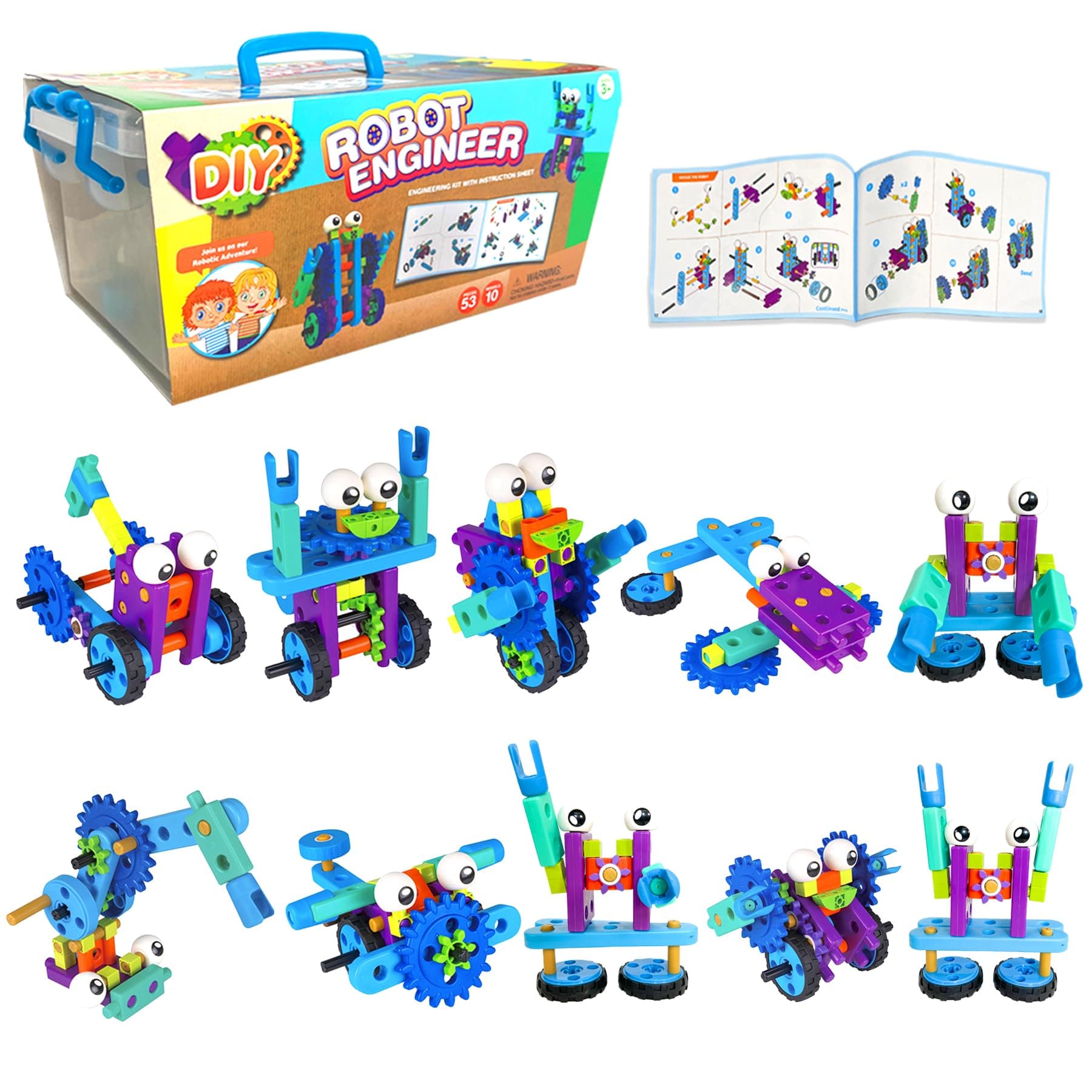 Coolbitz 53 Pieces Robot Engineer Kit, Build Your Own Robot, Science Engineering Experimental Robotic Kit, Toys Gift for Kids & Toddlers, Boys & Girls, Educational Building Toys