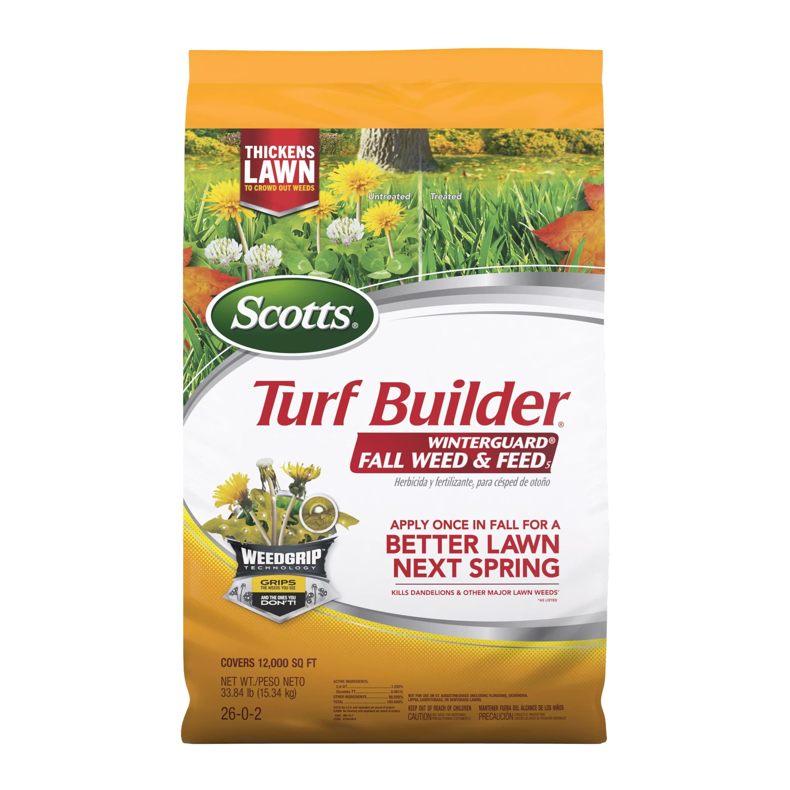 Turf Builder WinterGuard Fall Weed & Feed5, Weed Killer Plus Fall Fertilizer, 12,000 sq. ft., 33.84 lbs.