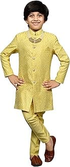 AHHAAAAKids Ethnic Silk Blend Sequin Print Indo-Western Sherwani Set For Boys