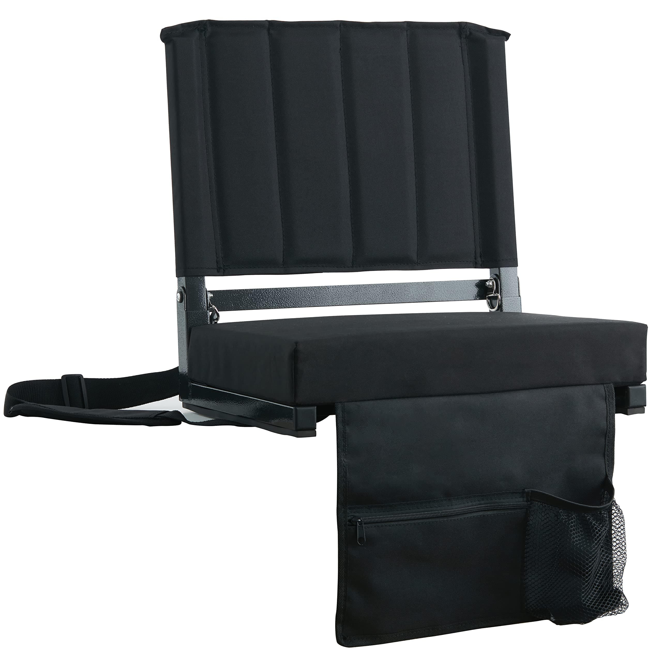 SPORT BEATS Stadium Seats with Back Support Bleacher Chairs with Back and Cushion Thick Padded Bleacher Seats Includes Shoulder Strap Black 1pc Regular - 17" W x 12" D x 16.5" H
