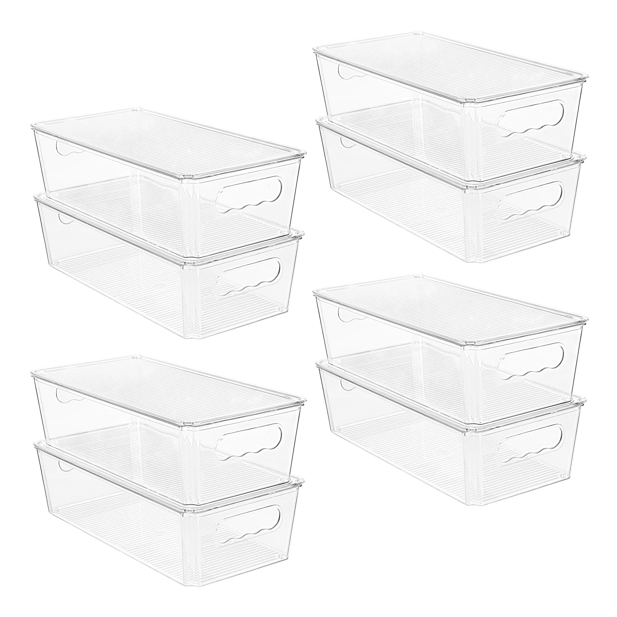 Vtopmart 8Pcs Clear Organizers And Storage Bins With Lids, Stackable Plastic Containers Handles For Fridge, Freezer, Pantry, Cabinet, Kitchen Organization