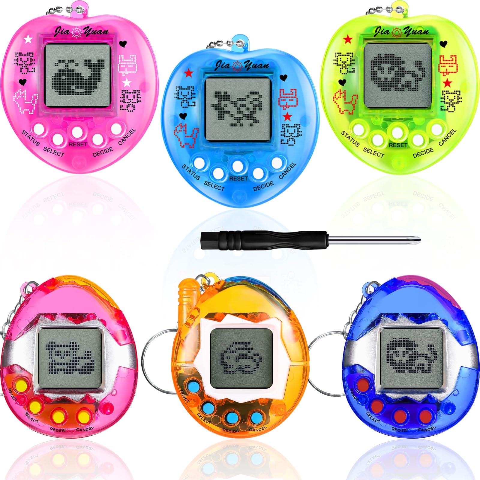 6 Pieces Virtual Pets Keychain Digital Nostalgic Electronic Pets Keychain Christmas Pet Key Chain 90s Handheld Games Electronic Pets Game Keyring