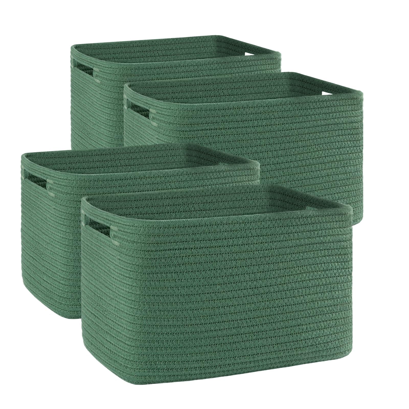 4 Pack Storage Baskets for Organizing, Woven Baskets for Shelves - Perfect for Toys, Books, Towels, and Clothes, Durable Gift Basket Bins Toy Storage, 12.7''L x9''W x7.8''H, Green