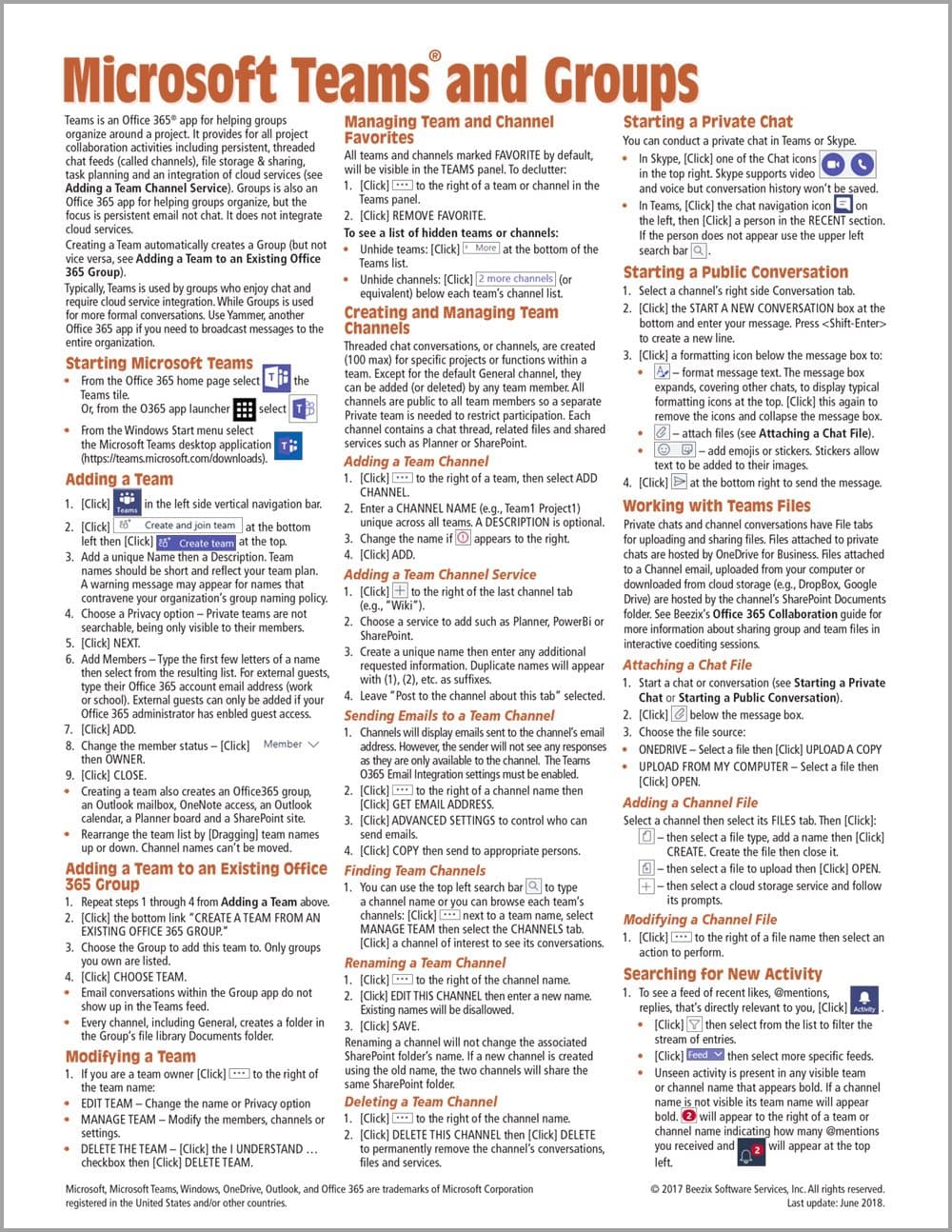 Microsoft Teams and Groups for Office 365 Quick Reference Guide (Cheat Sheet of Instructions, Tips & Shortcuts - Laminated Card)