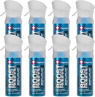 Boost Oxygen Pocket Size REVIVE Peppermint Aroma 3 Liter Canister | All-Natural Resiratory Support for Aerobic Recovery, Altitude, Performance and Health (8 Pack)
