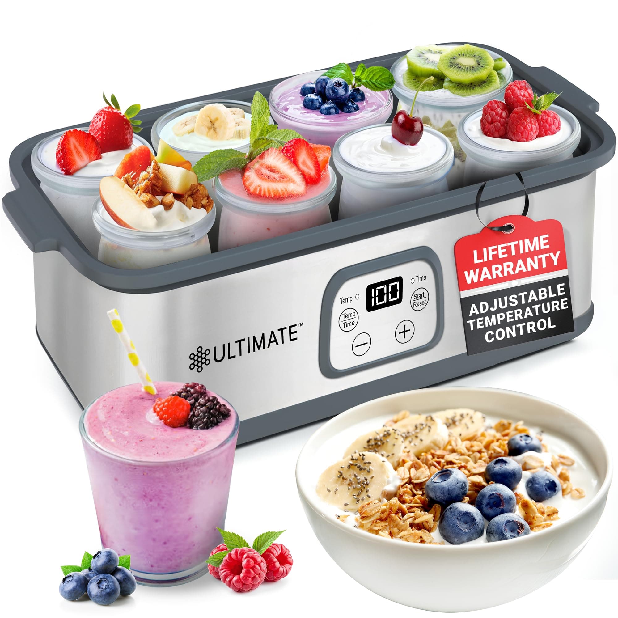 Ultimate Probiotic Yogurt Maker Adjustable Temperature and Time Control - Create Trillions of Live Probiotics and Improve Gut Health - Ultimate Lifetime Warranty - Wellness Gifts for Men and Women